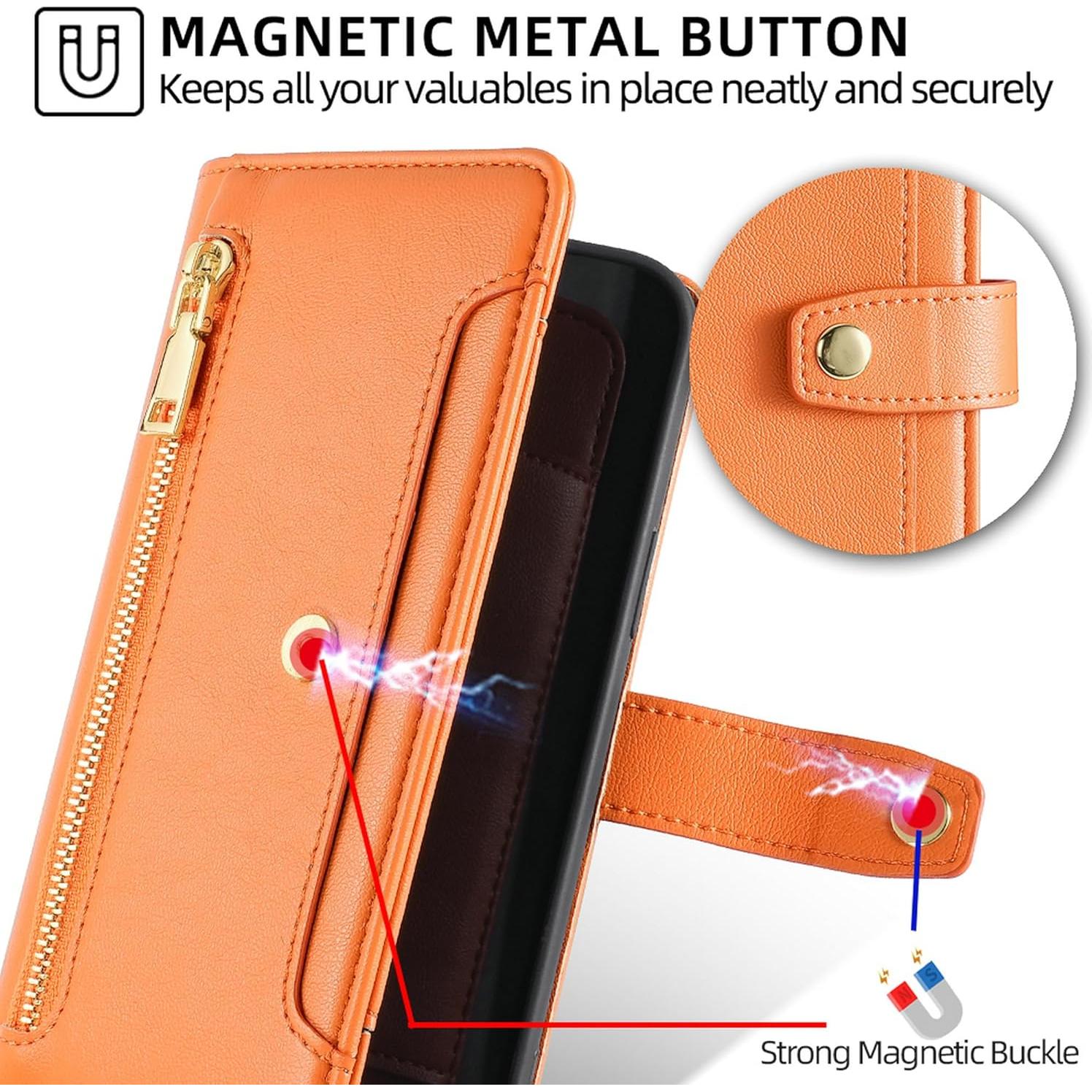 Funda Meizu 20 Classic Lucyliy con 6 ranuras y clip naranja