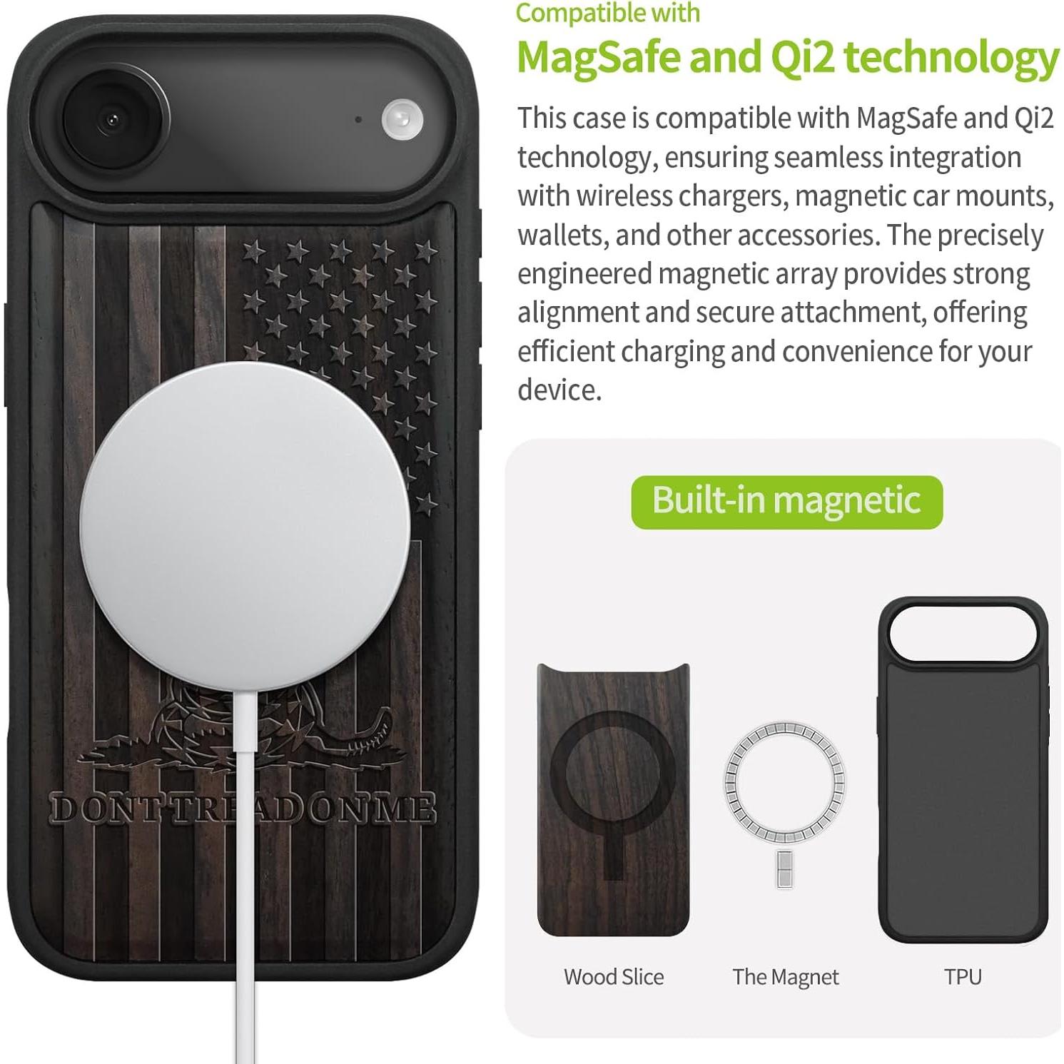 Funda de Madera Magnética Carveit para iPhone 17 Air - Grabado Gadsden