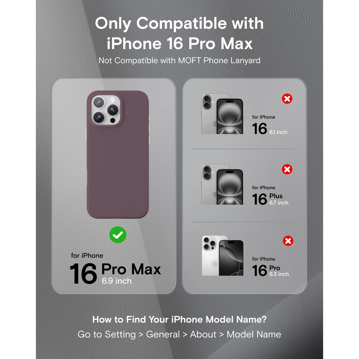 MOFT Snap Case MOVAS™ for iPhone 16 Pro Max Case, Compatible with MagSafe, Magnetic Premium Vegan Leather Phone Case with Smooth Feeling, Enduring Color Minimalist 6.9in Protective Case, BlackBerry