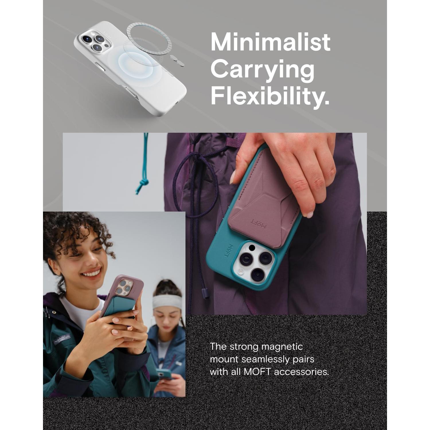 MOFT Snap Case MOVAS™ for iPhone 16 Pro Max Case, Compatible with MagSafe, Magnetic Premium Vegan Leather Phone Case with Smooth Feeling, Enduring Color Minimalist 6.9in Protective Case, BlackBerry