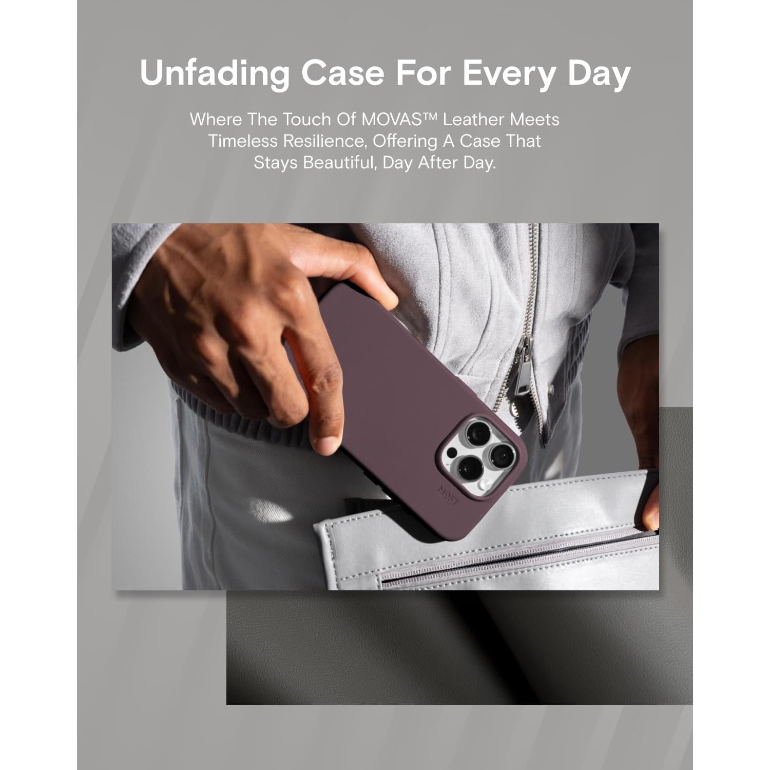 MOFT Snap Case MOVAS™ for iPhone 16 Pro Max Case, Compatible with MagSafe, Magnetic Premium Vegan Leather Phone Case with Smooth Feeling, Enduring Color Minimalist 6.9in Protective Case, BlackBerry