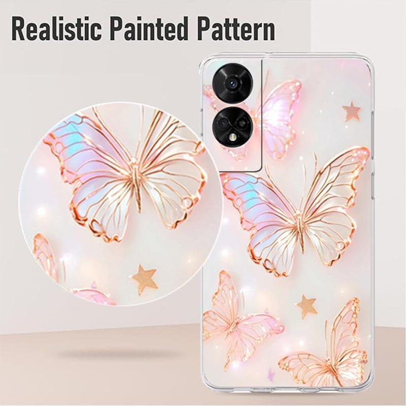 Funda TPU B-wishy 2 Pcs Mariposa para TCL 50 XE 5G Rosa