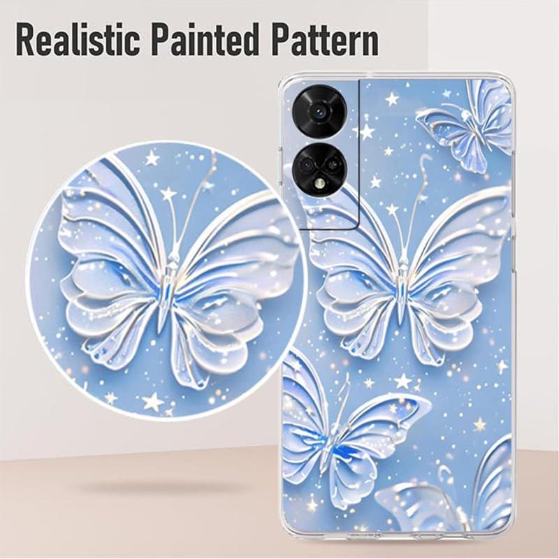 Funda TPU B-wishy 2 Pcs Mariposa para TCL 50 XE 5G Rosa