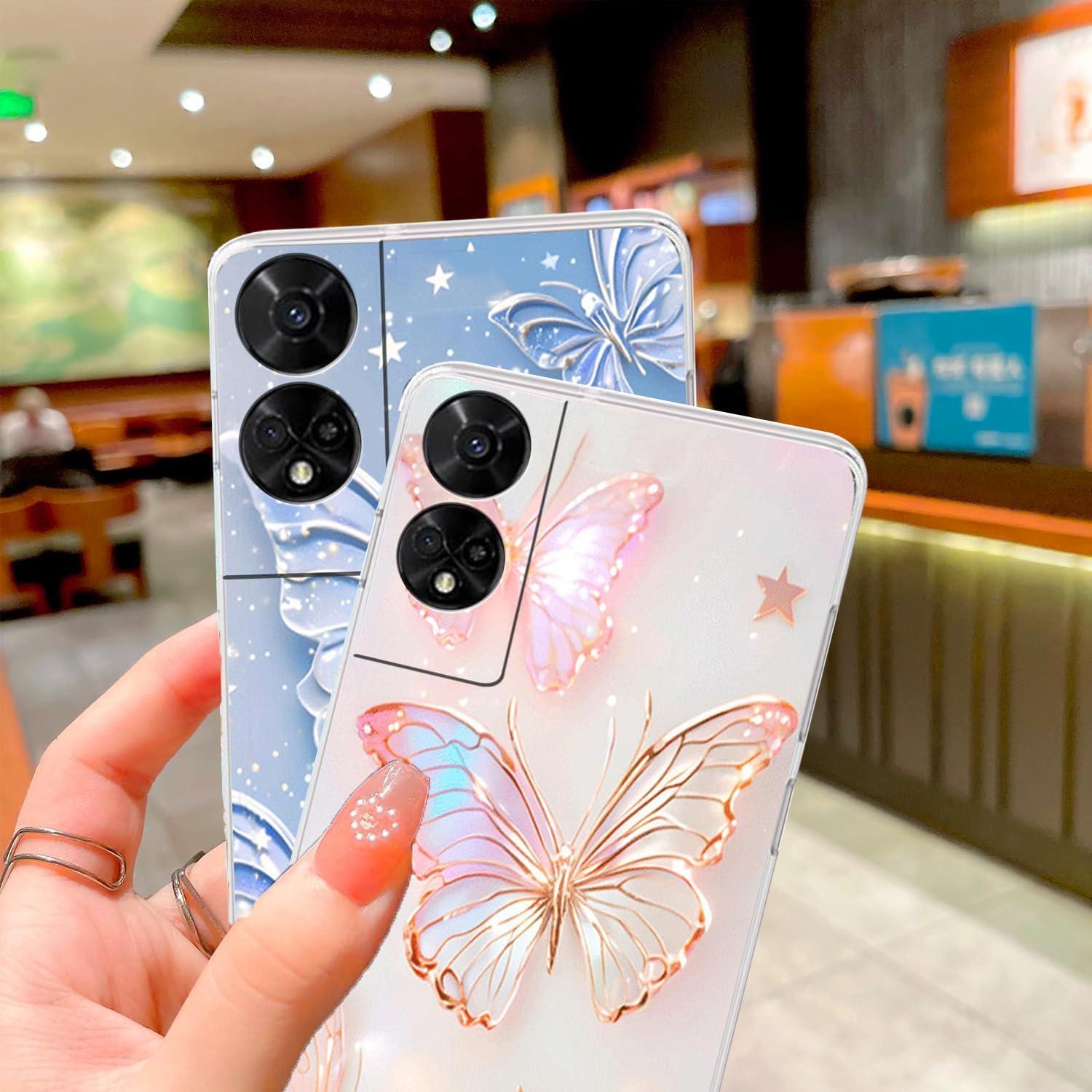 Funda TPU B-wishy 2 Pcs Mariposa para TCL 50 XE 5G Rosa