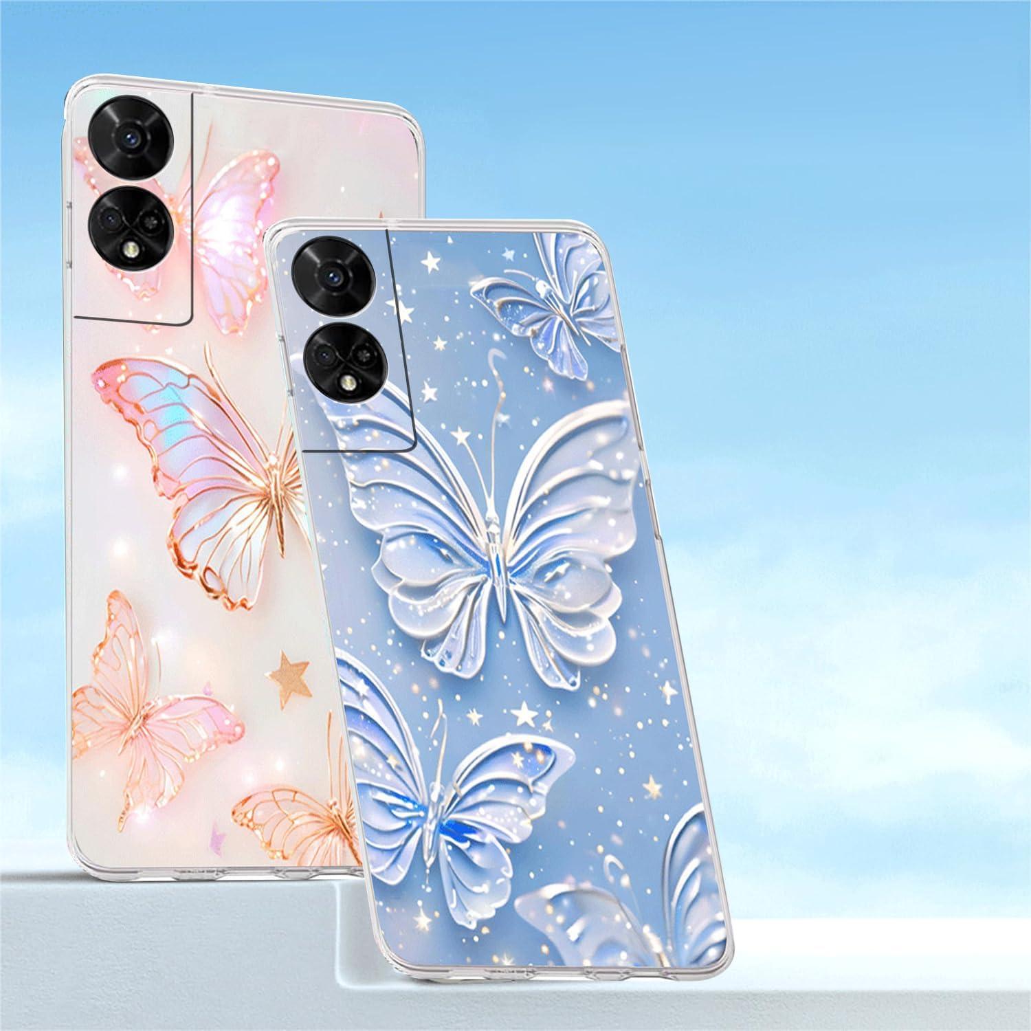 Funda TPU B-wishy 2 Pcs Mariposa para TCL 50 XE 5G Rosa