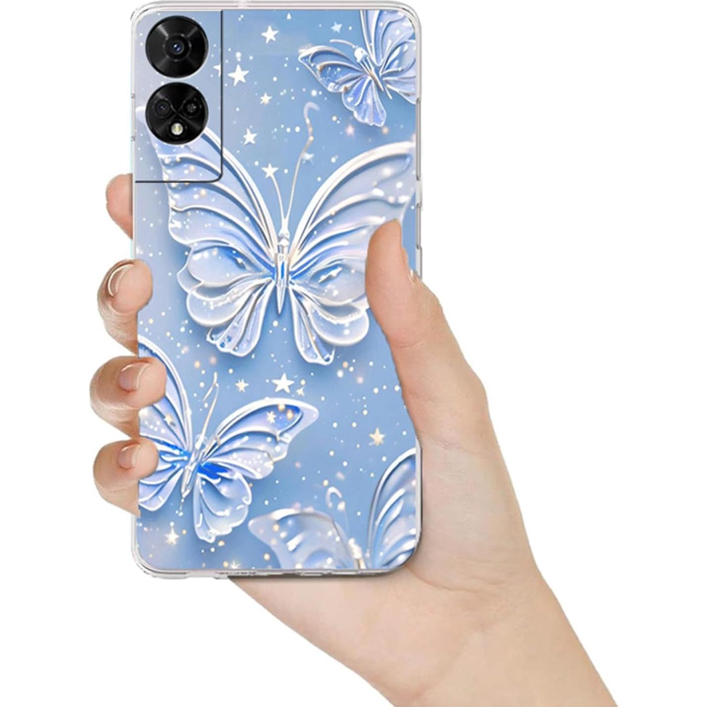 Funda TPU B-wishy 2 Pcs Mariposa para TCL 50 XE 5G Rosa