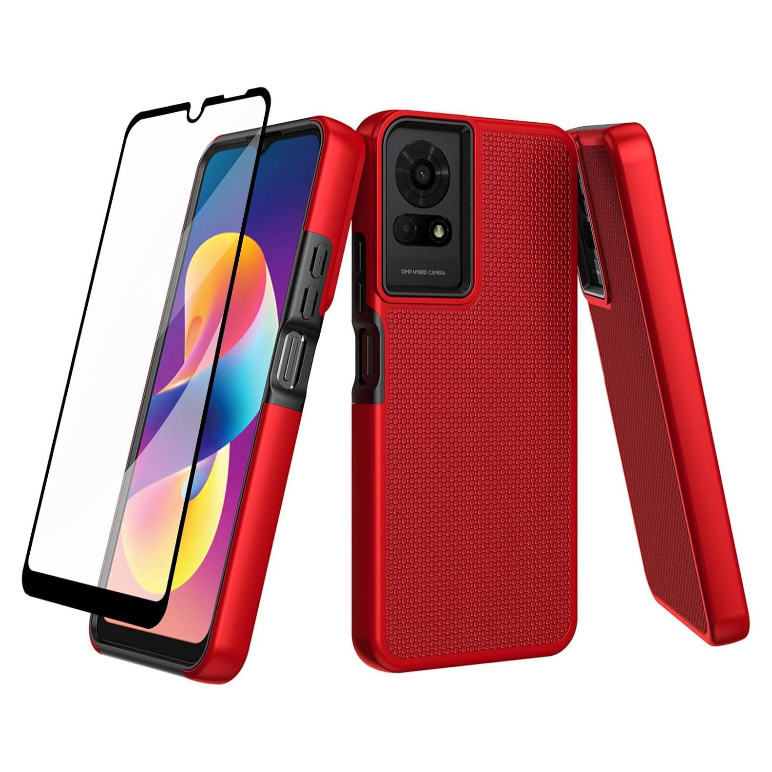 Funda Ailiber Doble Capa para TCL K23/K24/50 LE - Rojo
