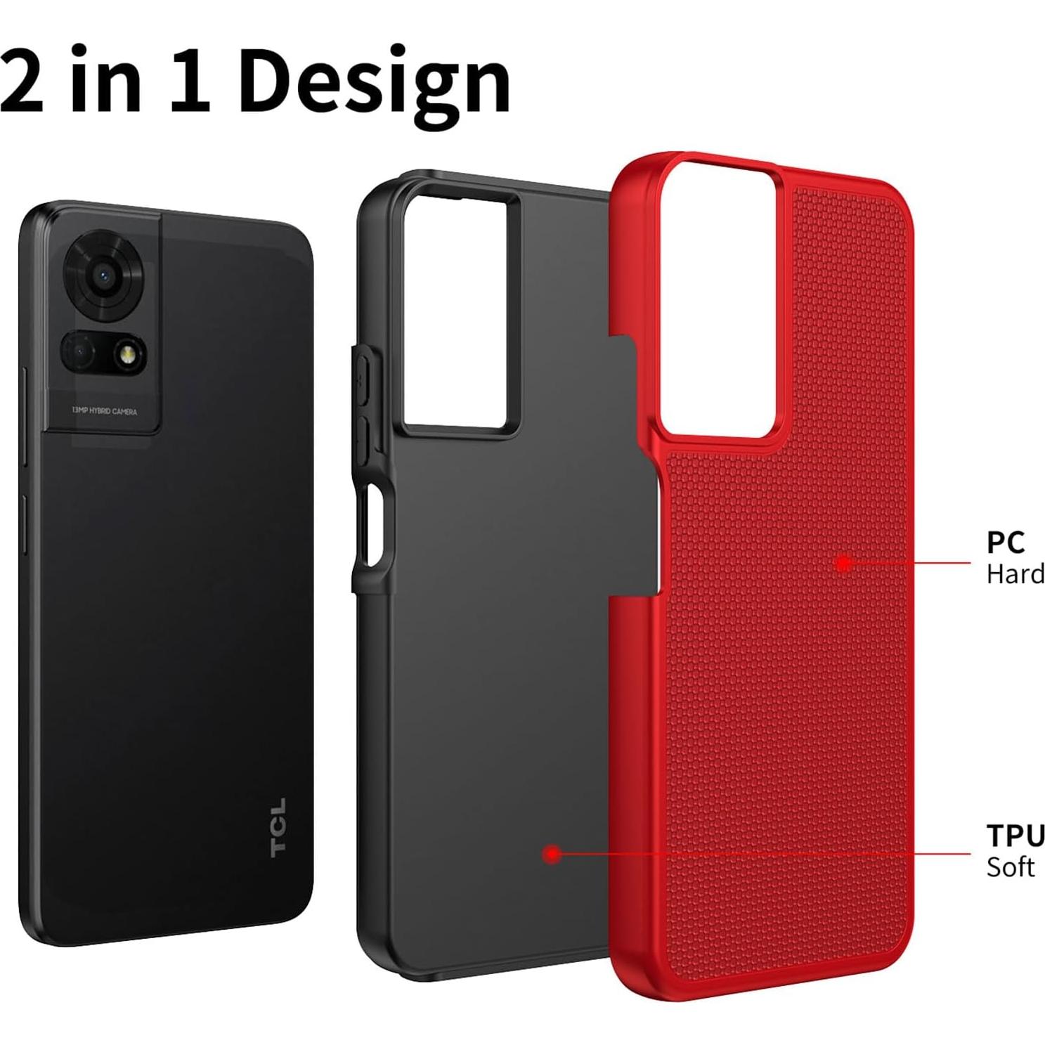 Funda Ailiber Doble Capa para TCL K23/K24/50 LE - Rojo