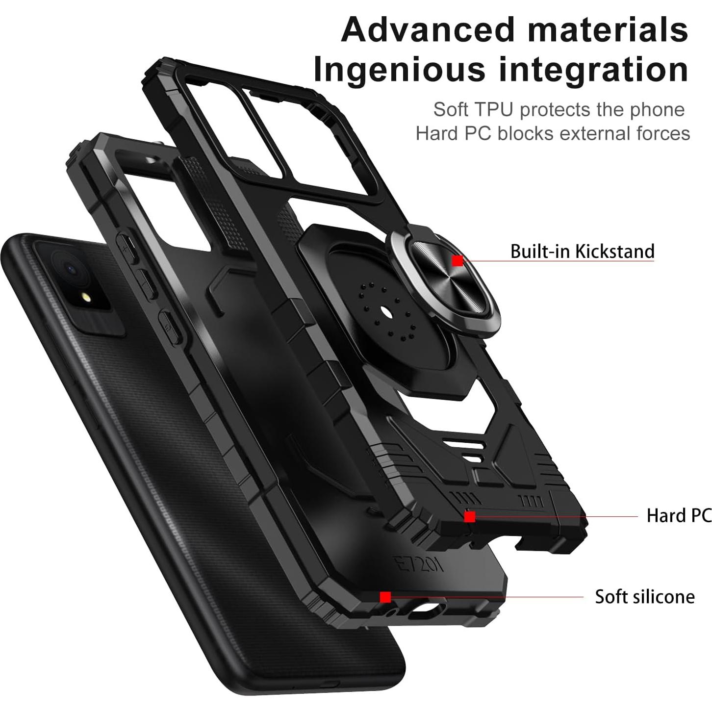 Funda para TCL K11 con protector de pantalla y soporte - Negro