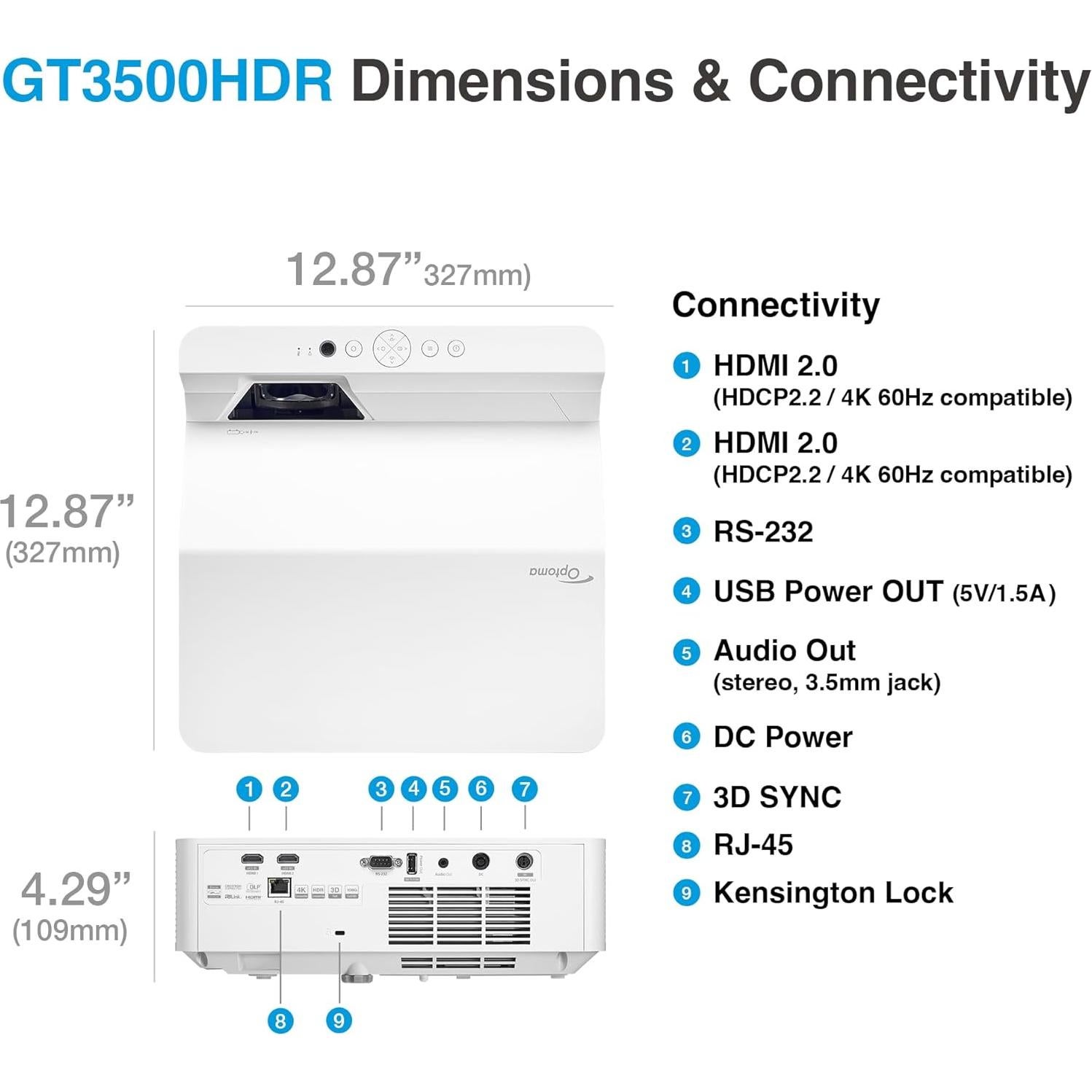 Proyector Láser Full HD 1080p Optoma GT3500HDR 3800 Lúmenes