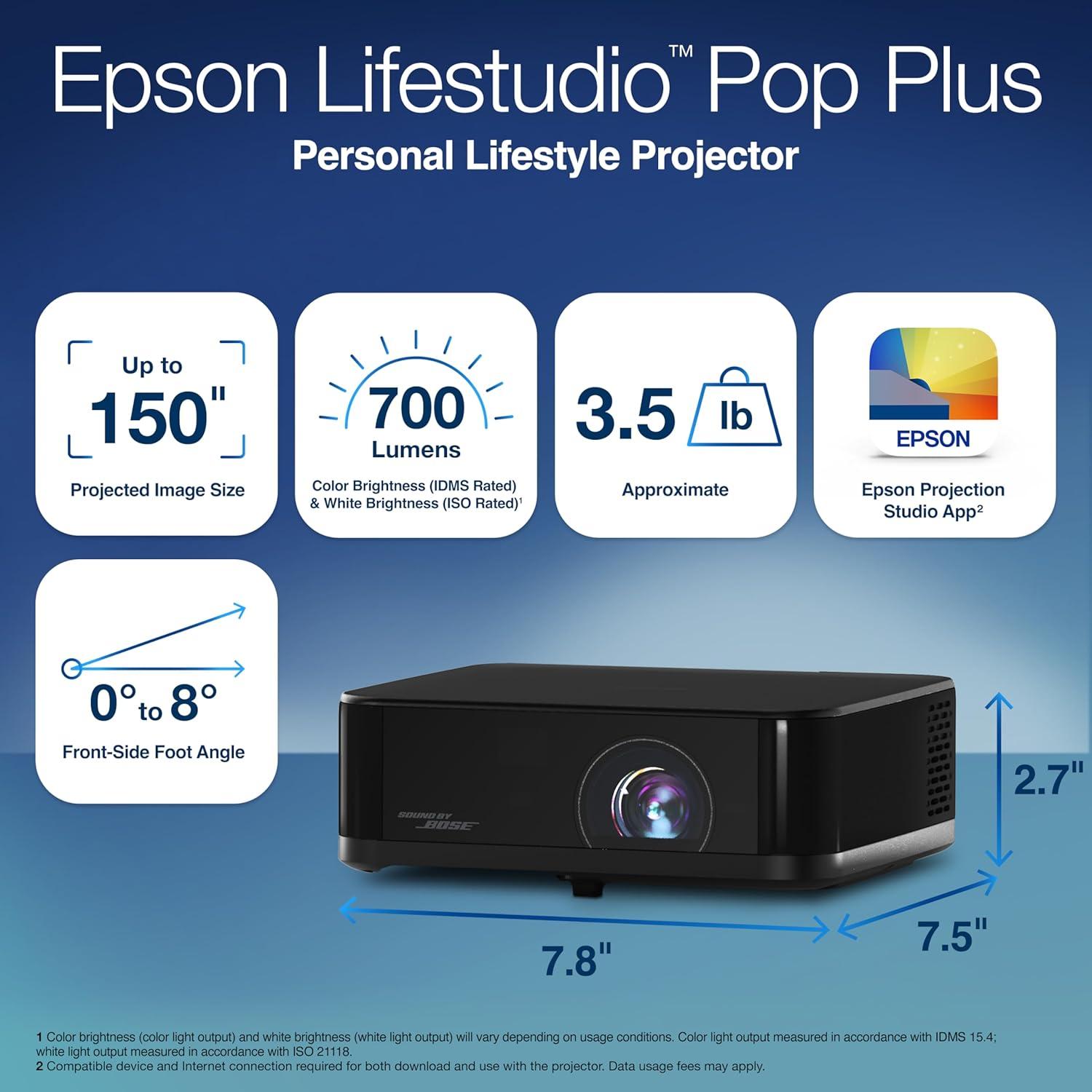 Proyector Epson Lifestudio Pop Plus 4K 700 Lúmenes Sonido Bose