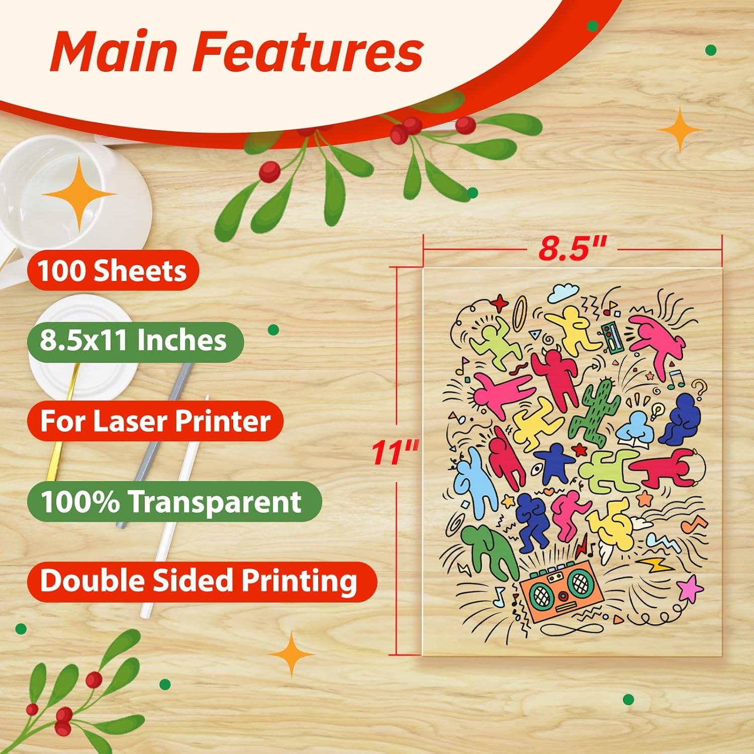 Película de Transparencia Láser Uinkit 100 Hojas A4 21.6x27.9 cm