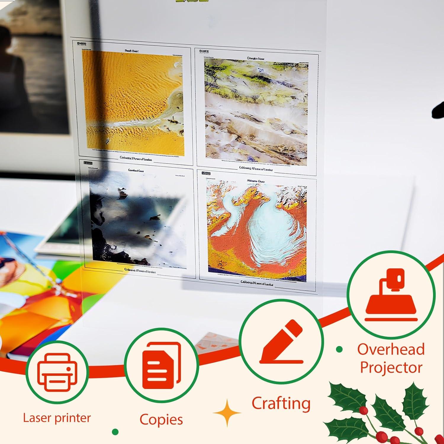 Película de Transparencia Láser Uinkit 100 Hojas A4 21.6x27.9 cm