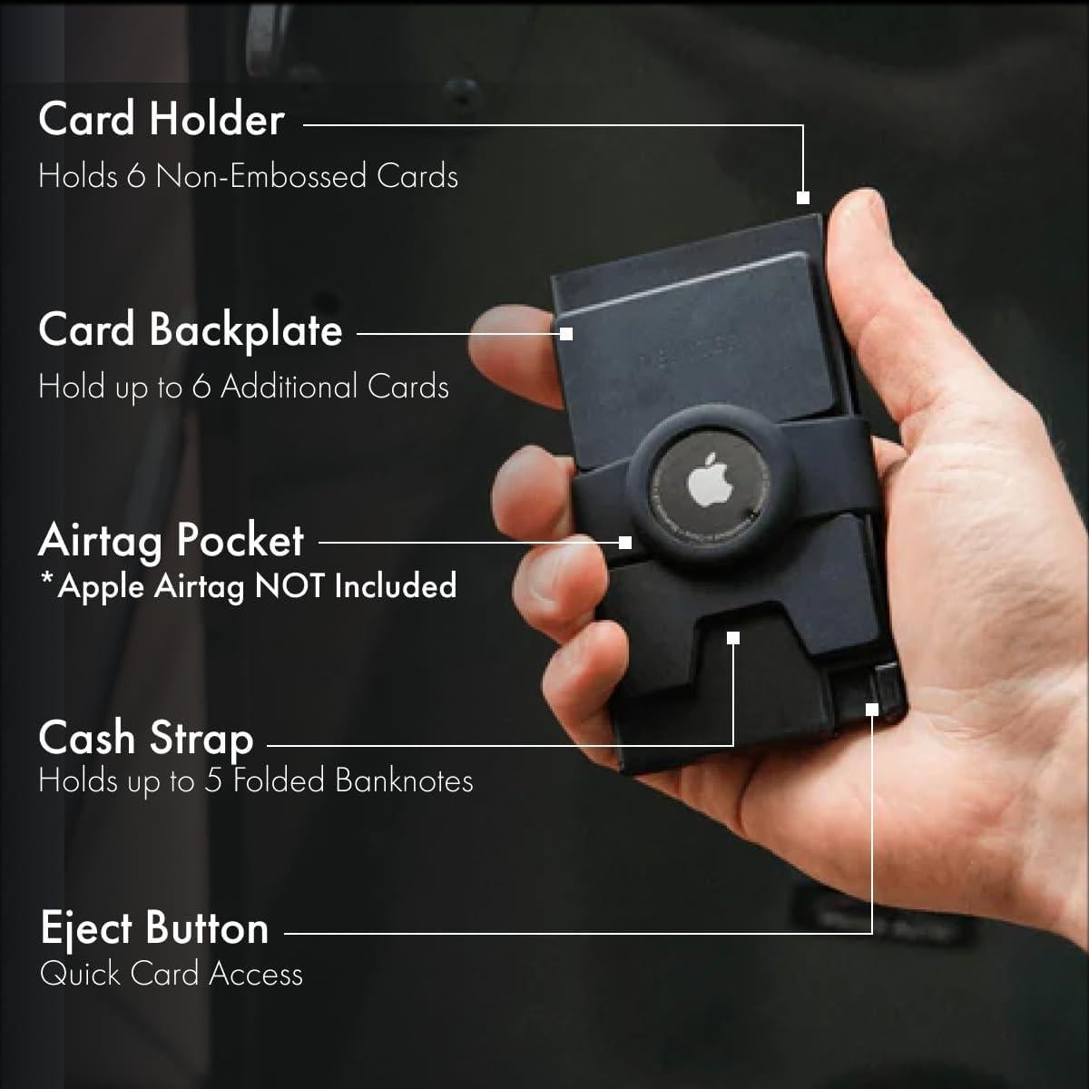 Tarjetero de Aluminio Ekster con Soporte para AirTag Negro