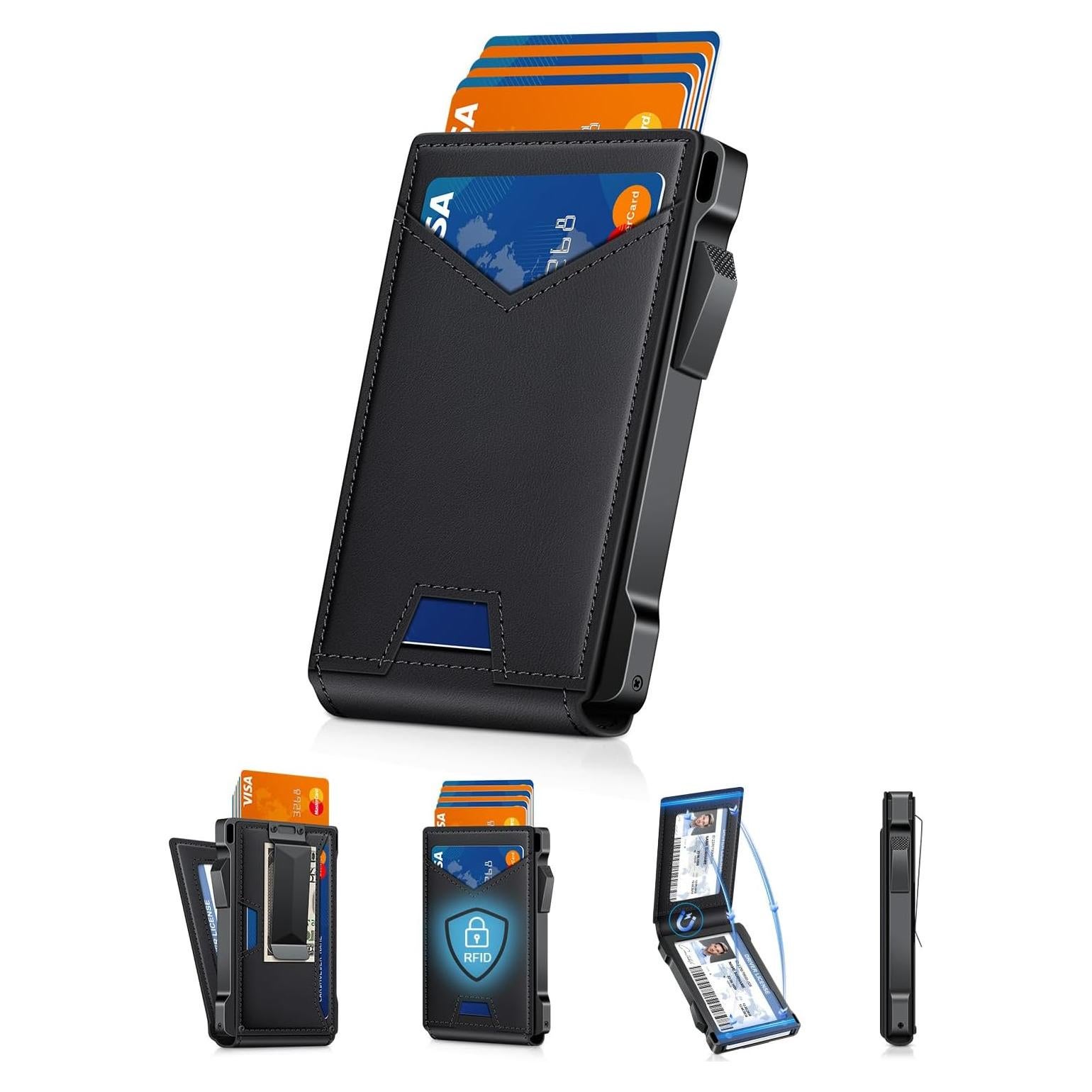 Billetera Minimalista Kafellon RFID con 2 Ventanas ID y Clip