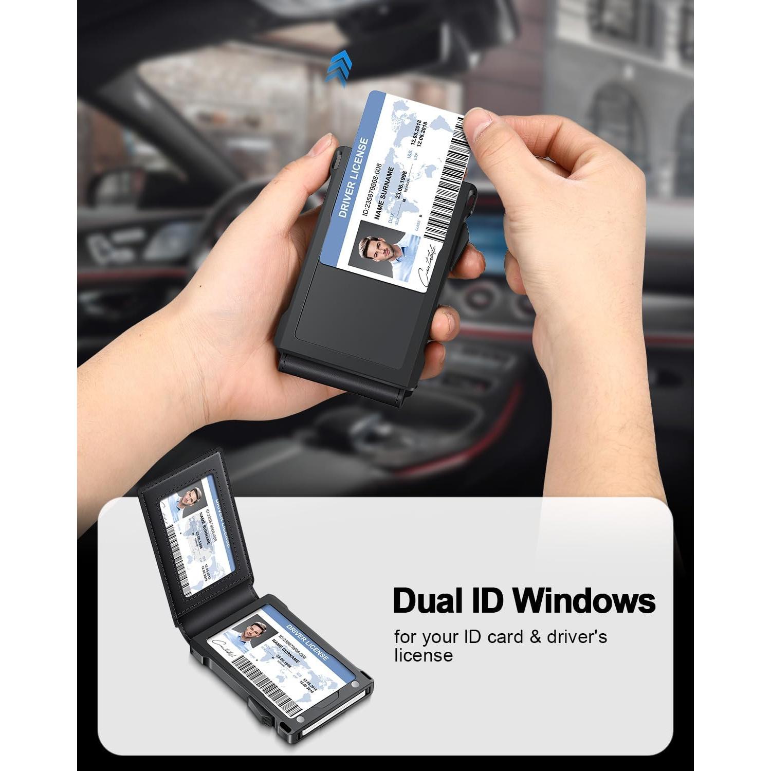 Billetera Minimalista Kafellon RFID con 2 Ventanas ID y Clip