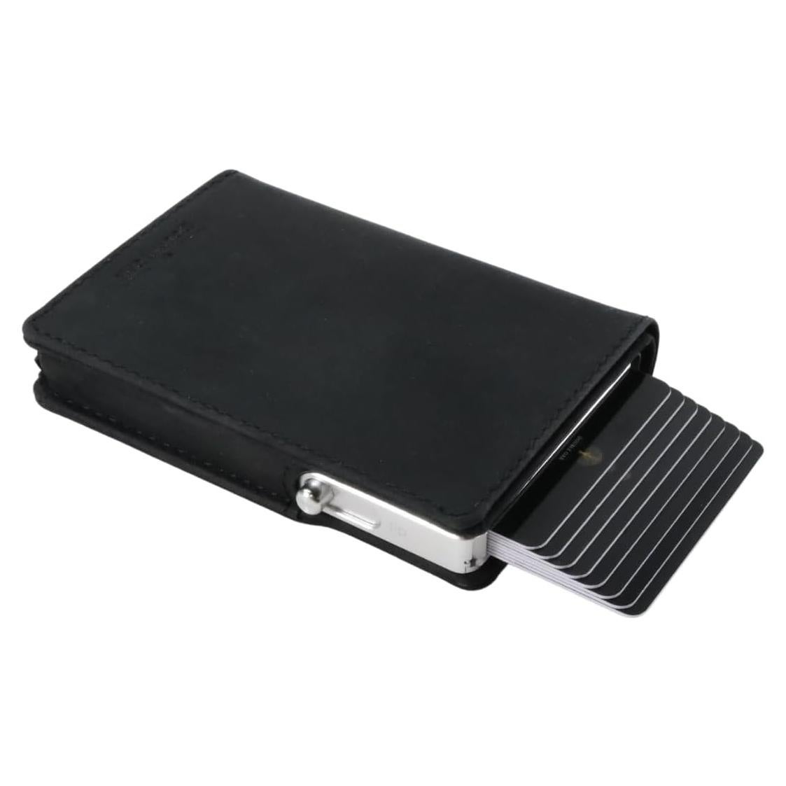 Billetera Minimalista de Cuero Double Oak Essentials RFID Negra