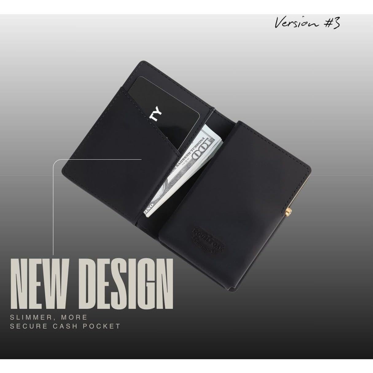 Billetera Minimalista de Cuero Double Oak Essentials RFID Negra