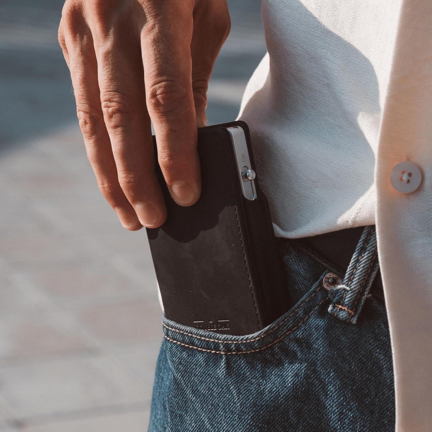 Billetera Minimalista de Cuero Double Oak Essentials RFID Negra