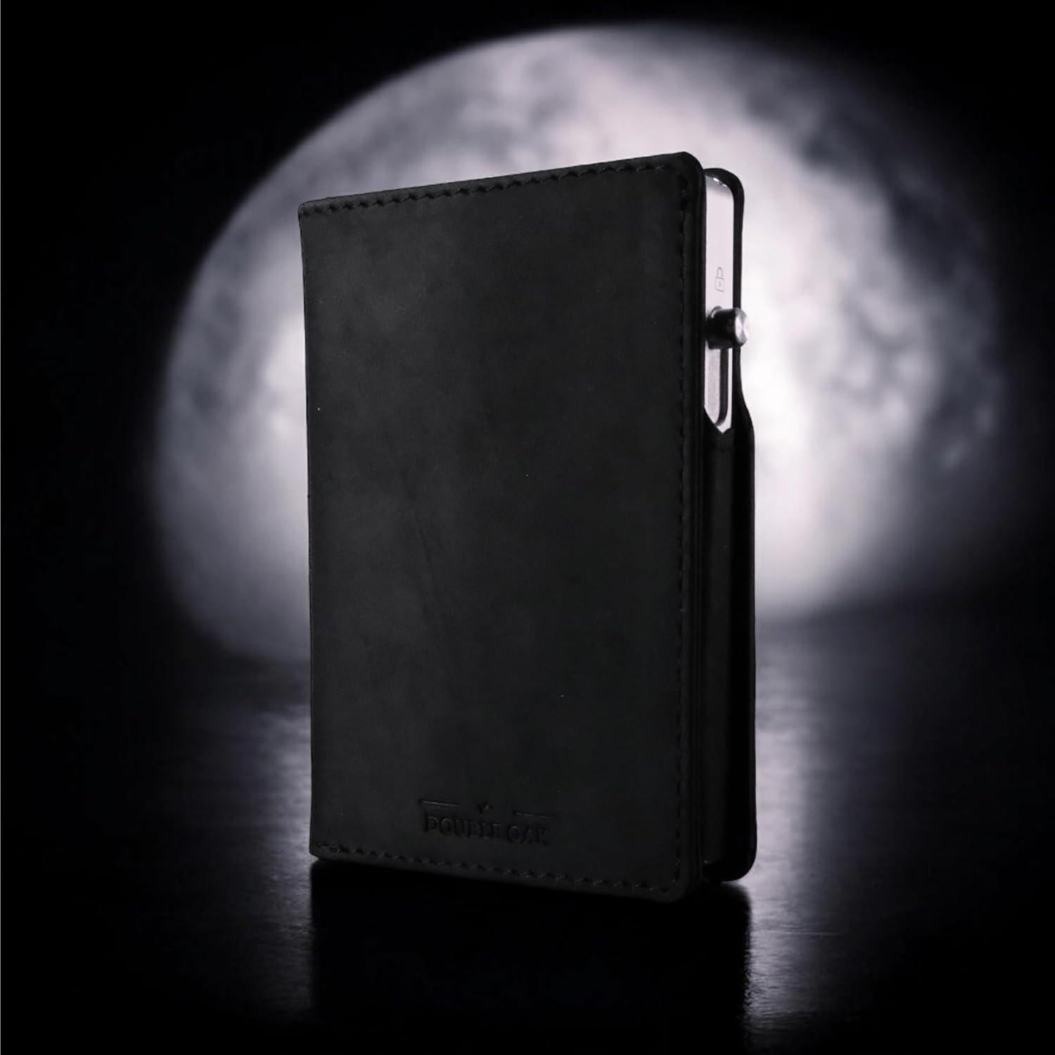 Billetera Minimalista de Cuero Double Oak Essentials RFID Negra