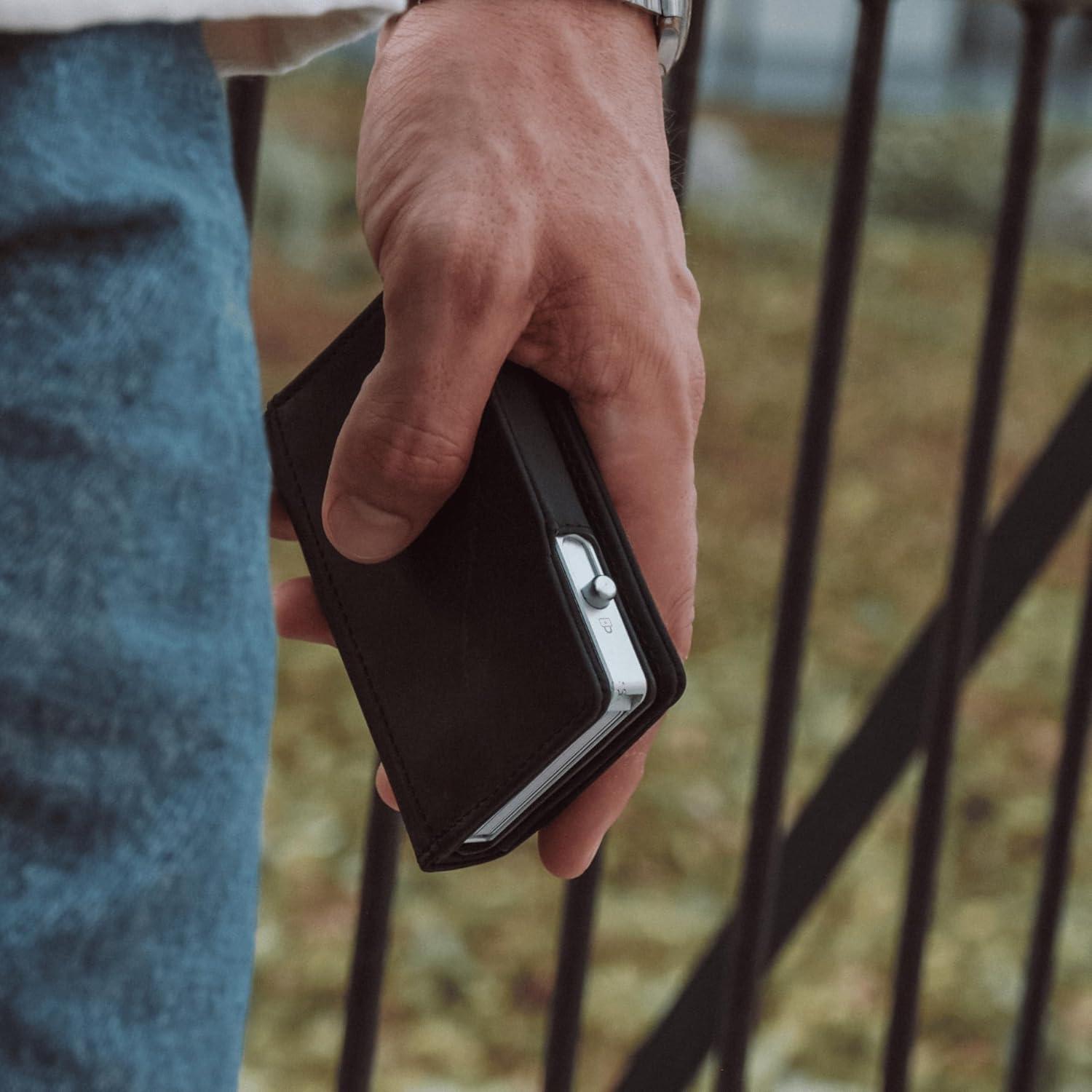 Billetera Minimalista de Cuero Double Oak Essentials RFID Negra