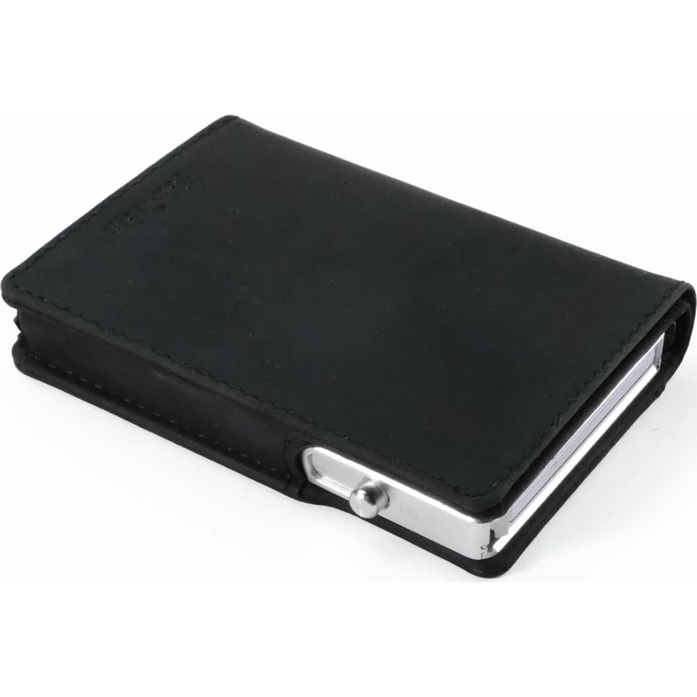 Billetera Minimalista de Cuero Double Oak Essentials RFID Negra