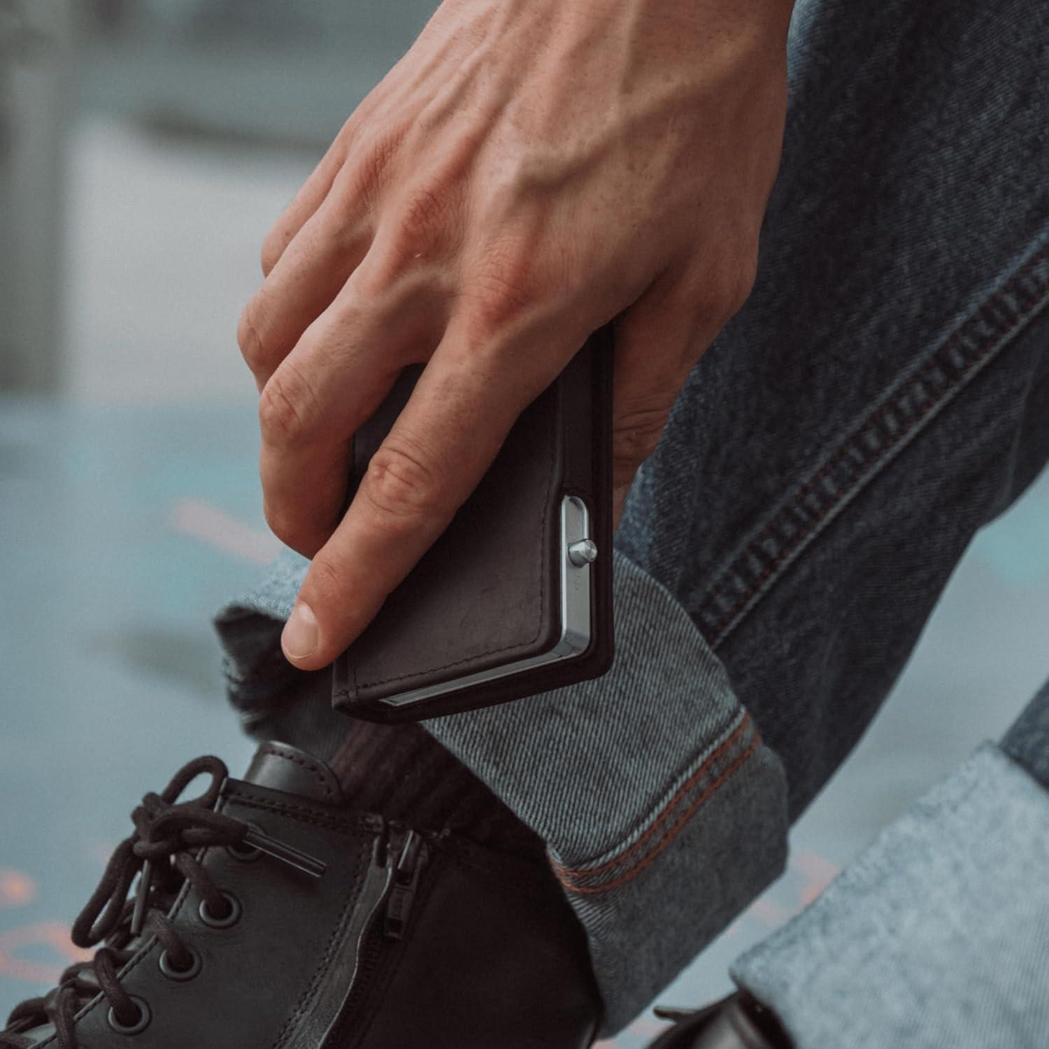 Billetera Minimalista de Cuero Double Oak Essentials RFID Negra