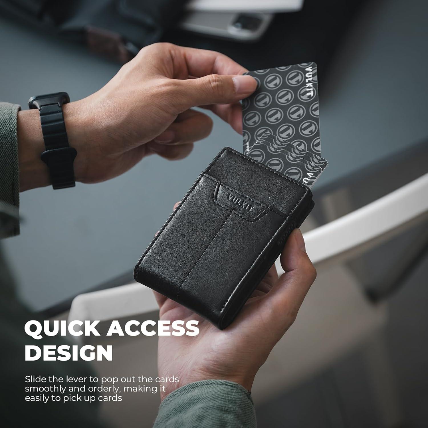 Billetera Minimalista VULKIT Negra de Cuero y Aluminio RFID