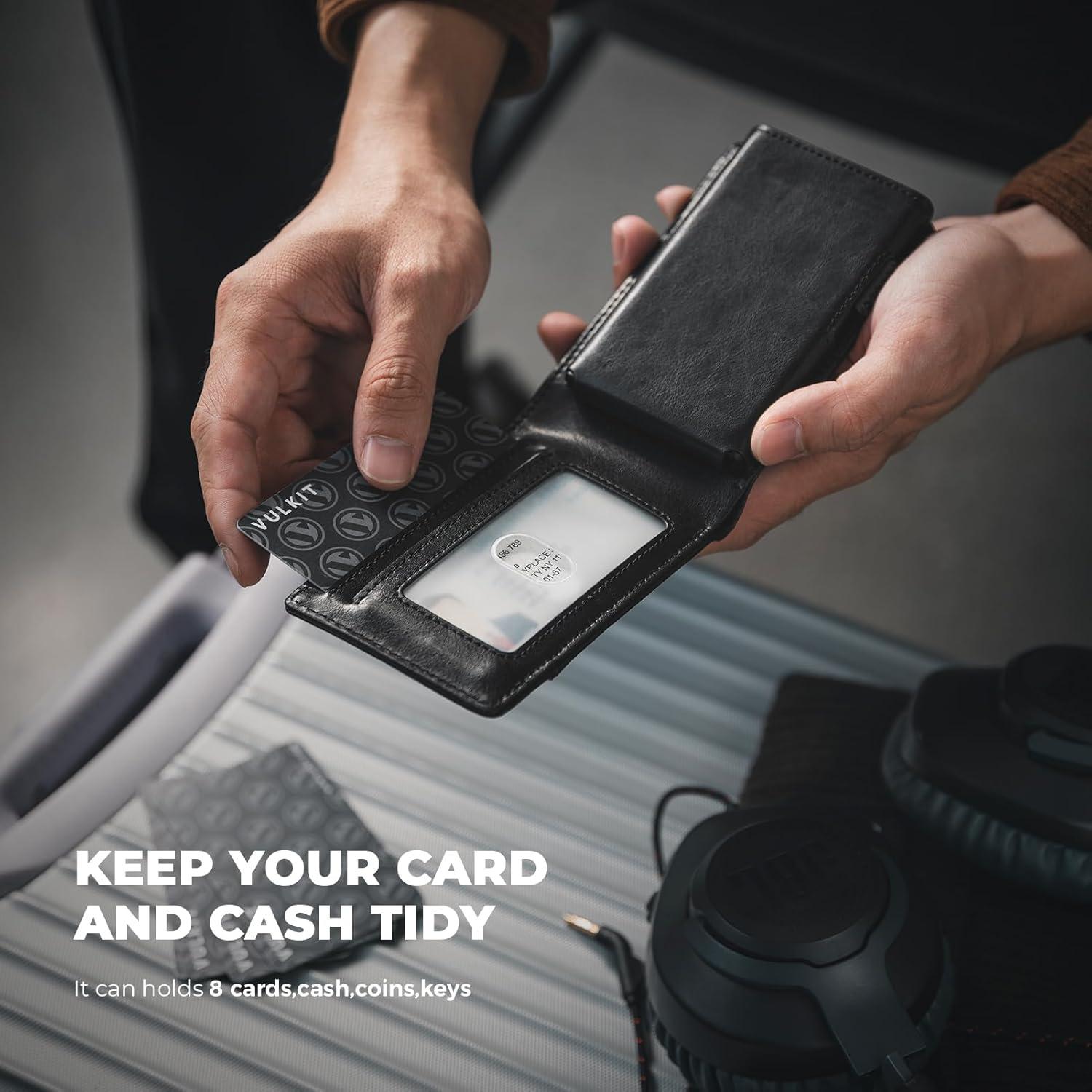 Billetera Minimalista VULKIT Negra de Cuero y Aluminio RFID