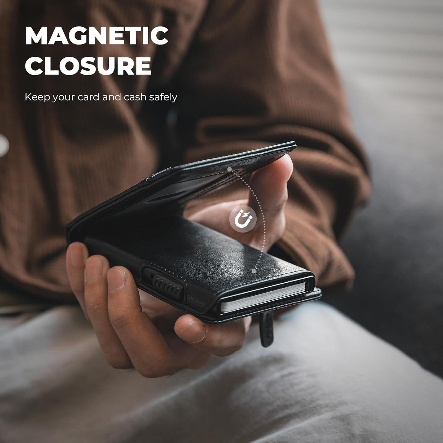 Billetera Minimalista VULKIT Negra de Cuero y Aluminio RFID