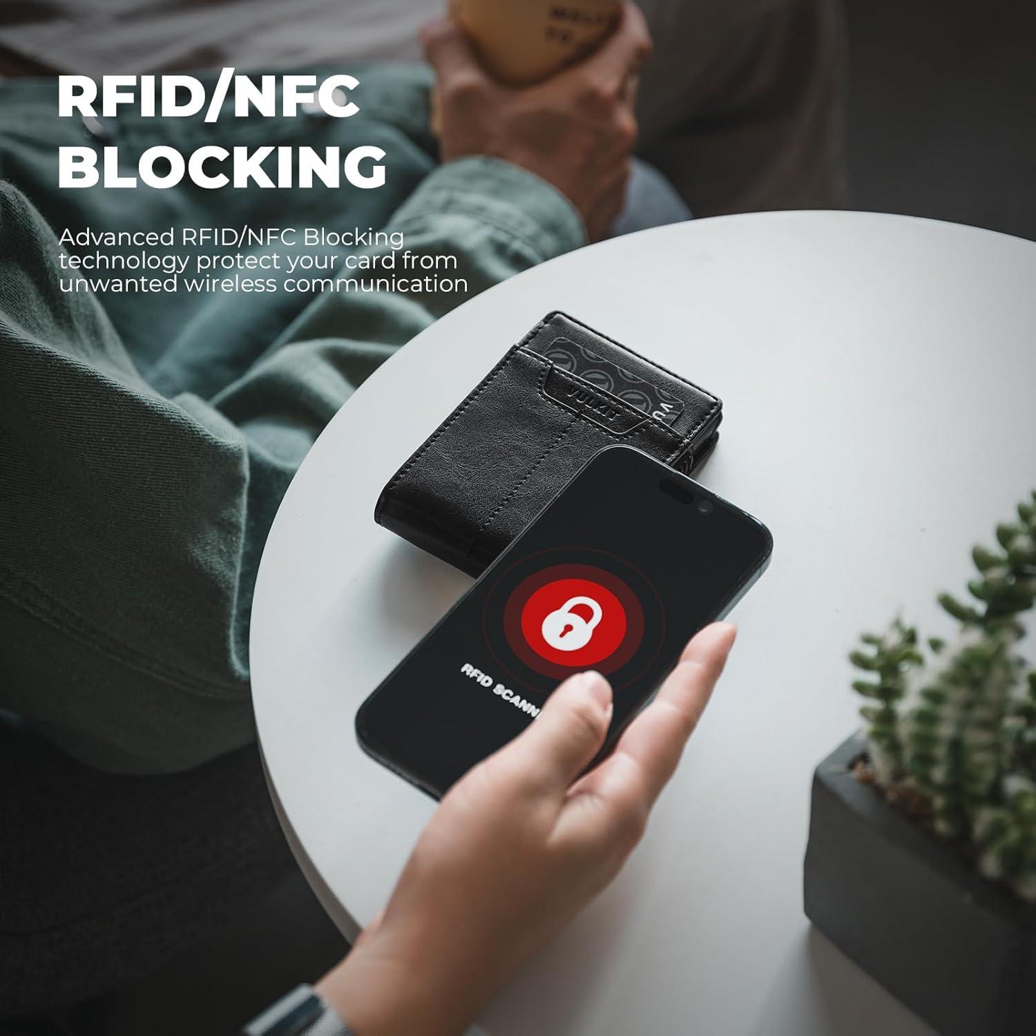 Billetera Minimalista VULKIT Negra de Cuero y Aluminio RFID