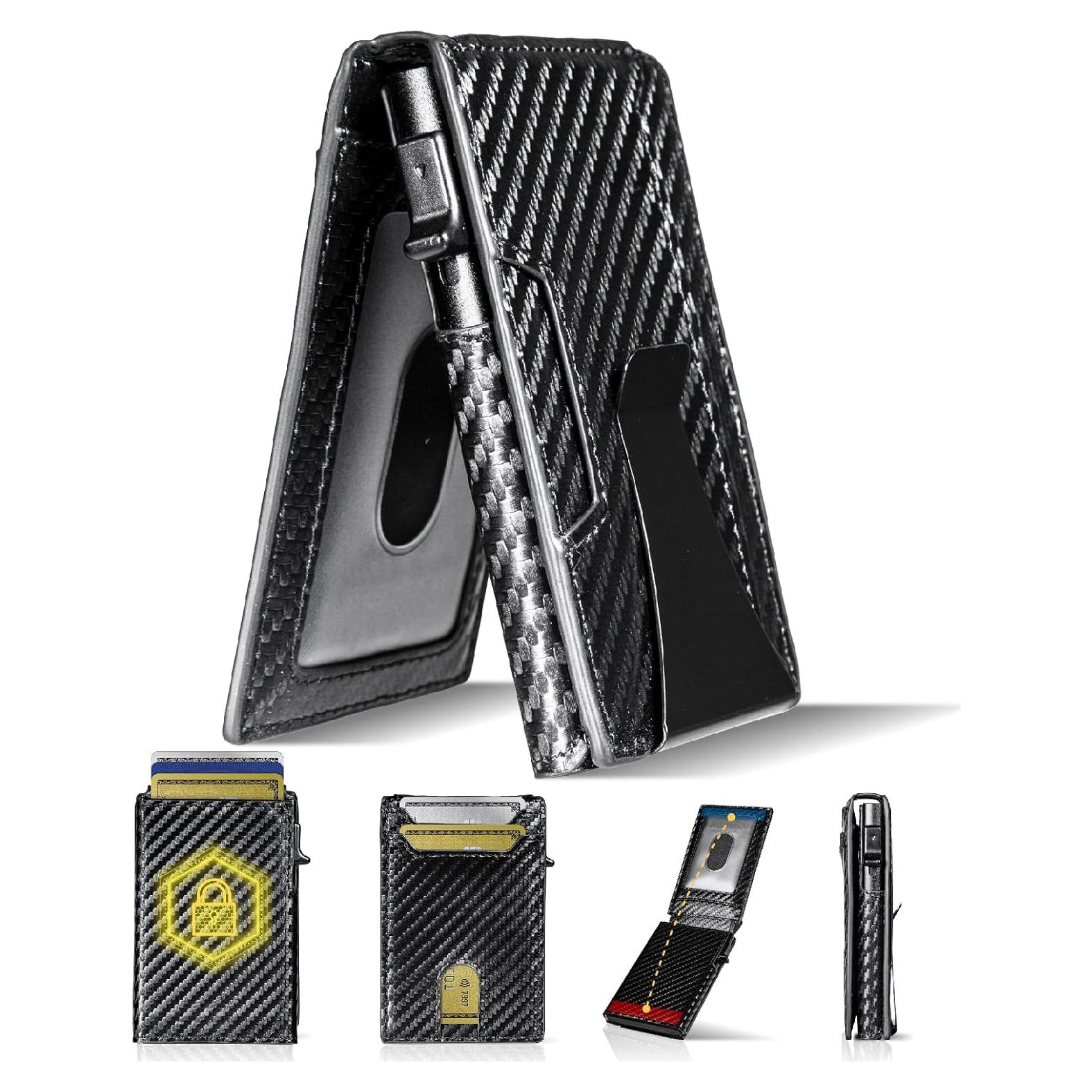 Billetera minimalista BLACKYEW con bloqueo RFID, fibra de carbono