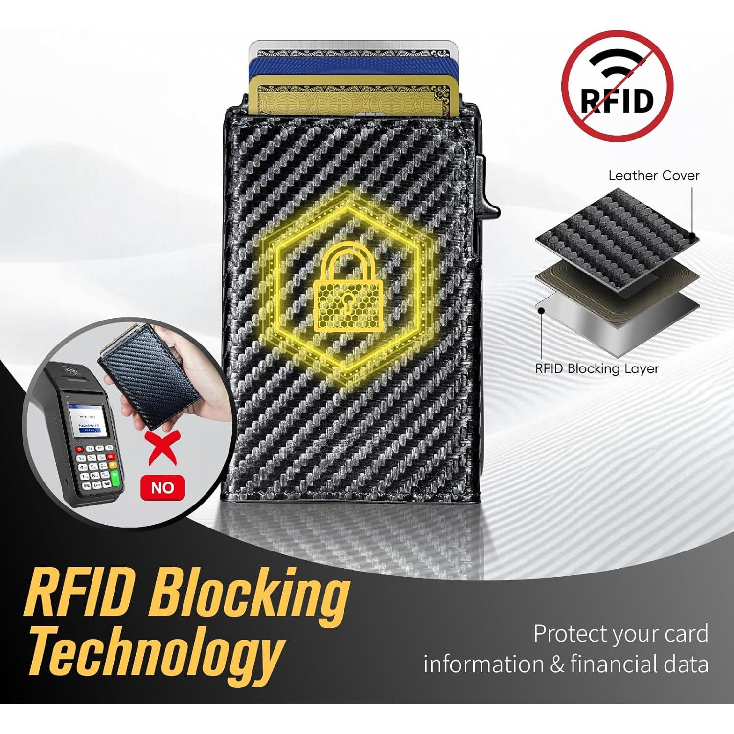 Billetera minimalista BLACKYEW con bloqueo RFID, fibra de carbono