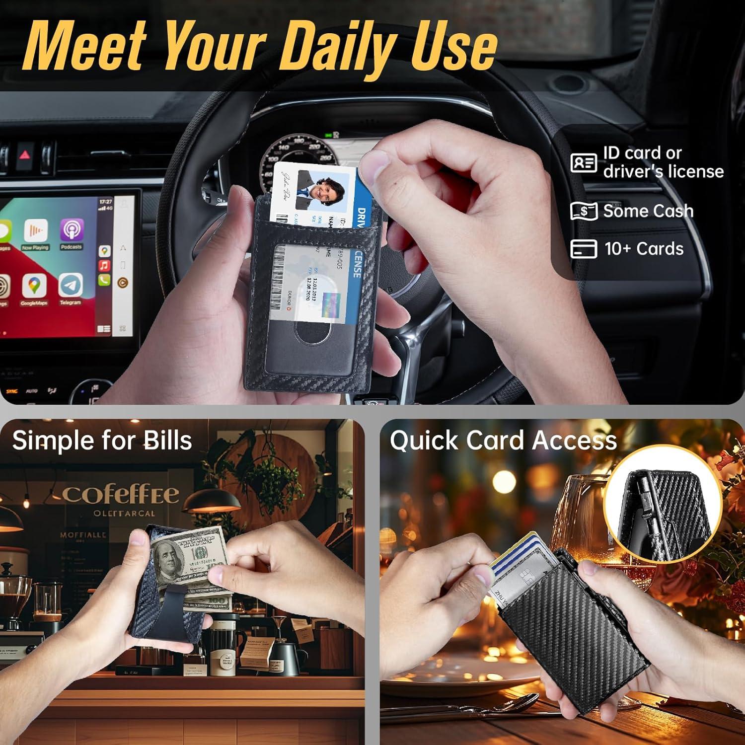 Billetera minimalista BLACKYEW con bloqueo RFID, fibra de carbono