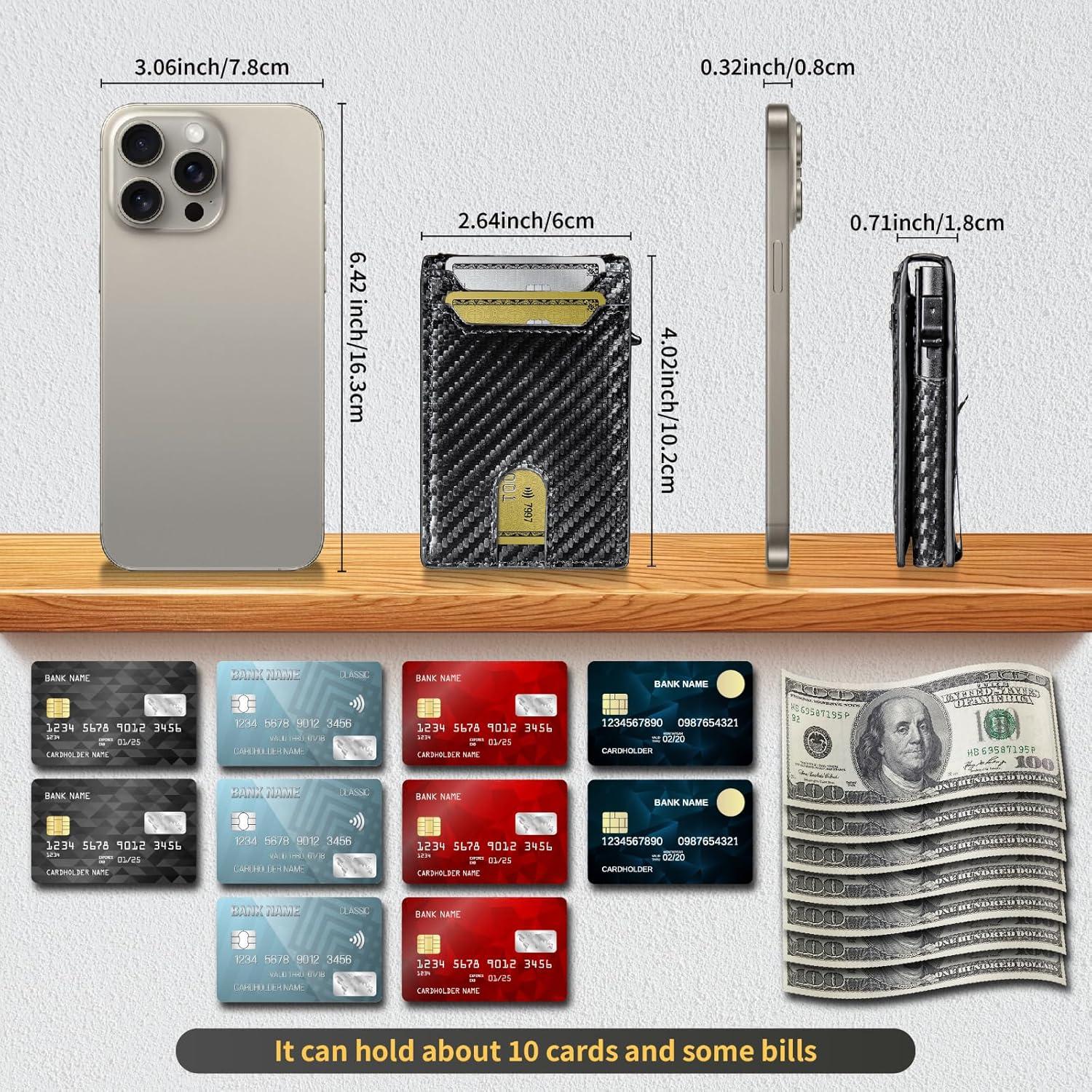 Billetera minimalista BLACKYEW con bloqueo RFID, fibra de carbono