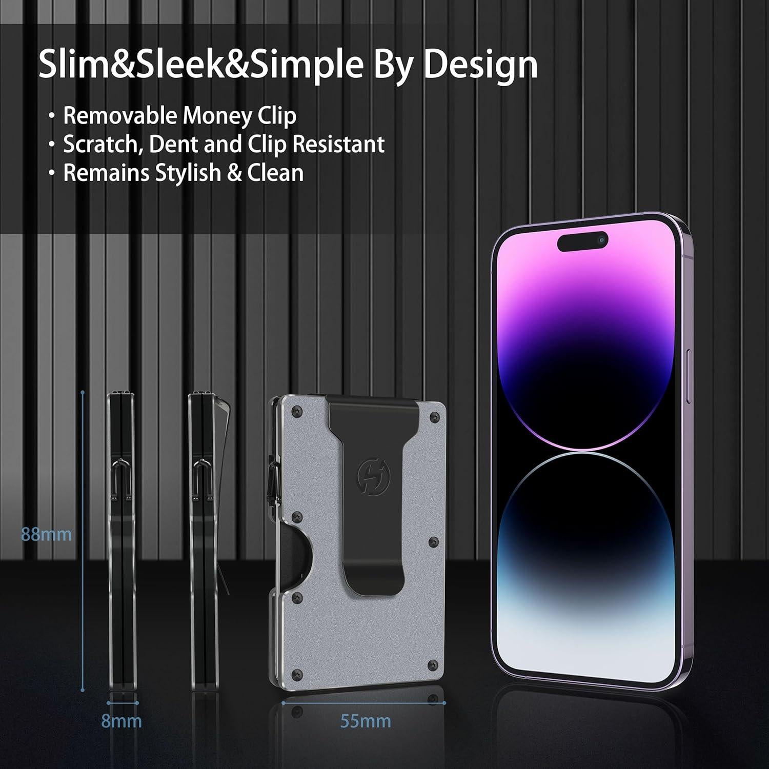 Billetera Metálica Minimalista Hiesgie con Bloqueo RFID - Gris Gunmetal