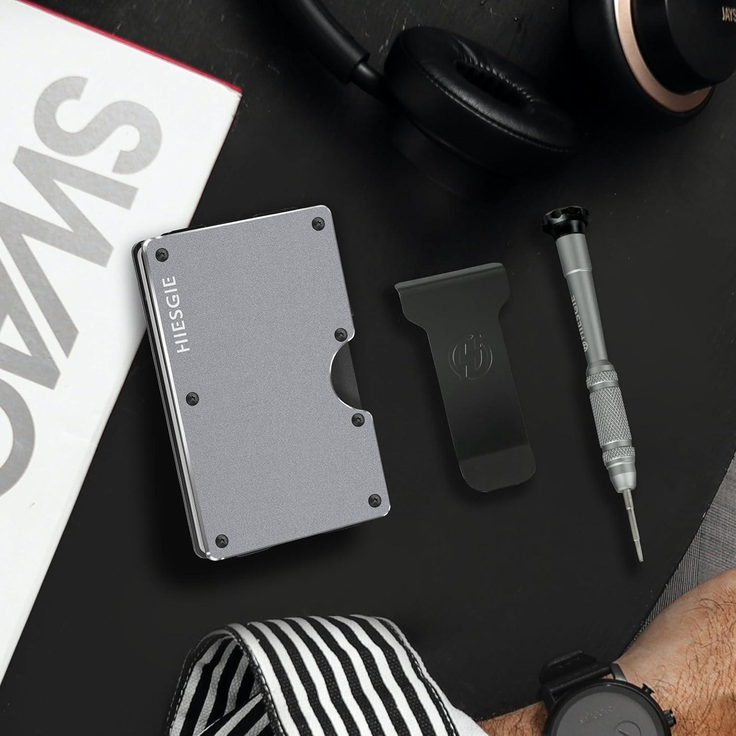 Billetera Metálica Minimalista Hiesgie con Bloqueo RFID - Gris Gunmetal