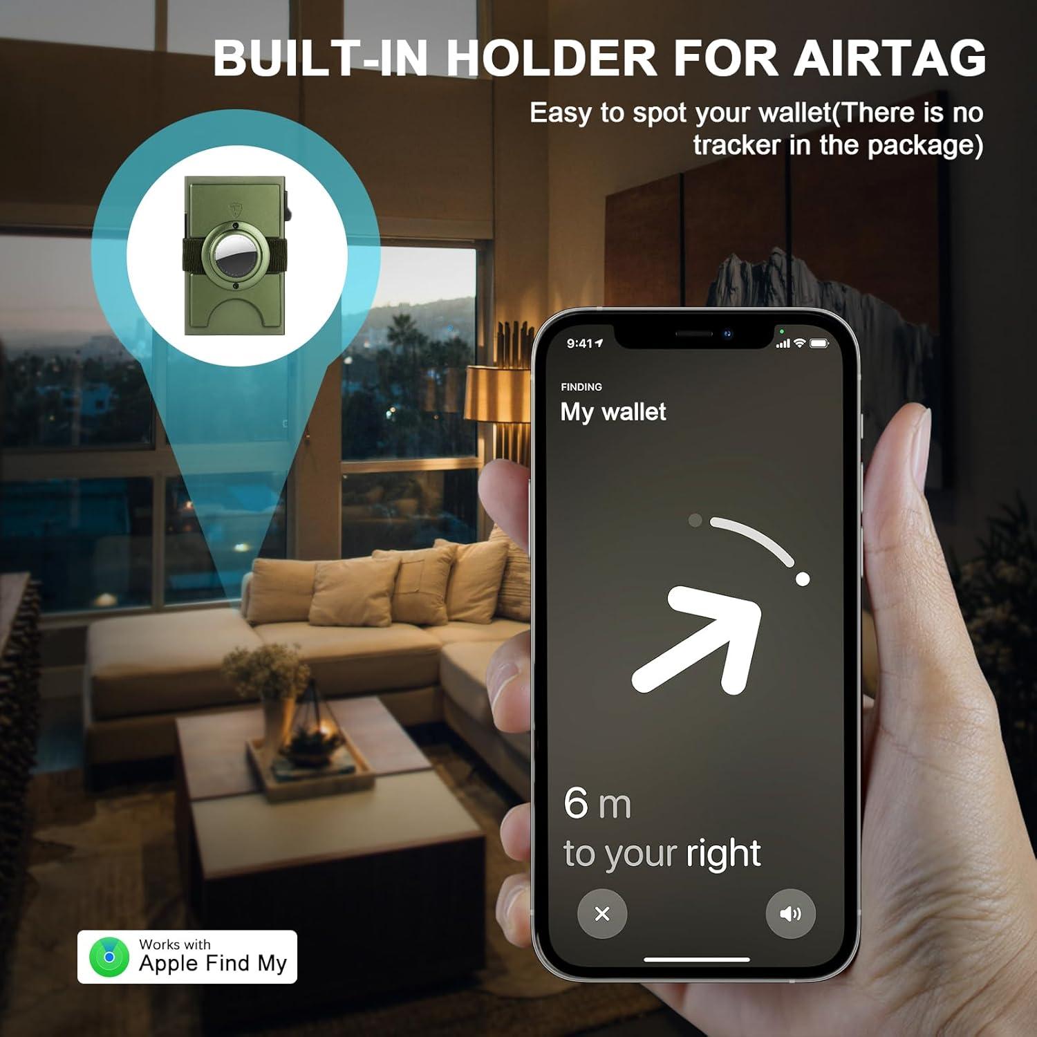 Billetera Minimalista TOYFID Verde Militar con Soporte AirTag