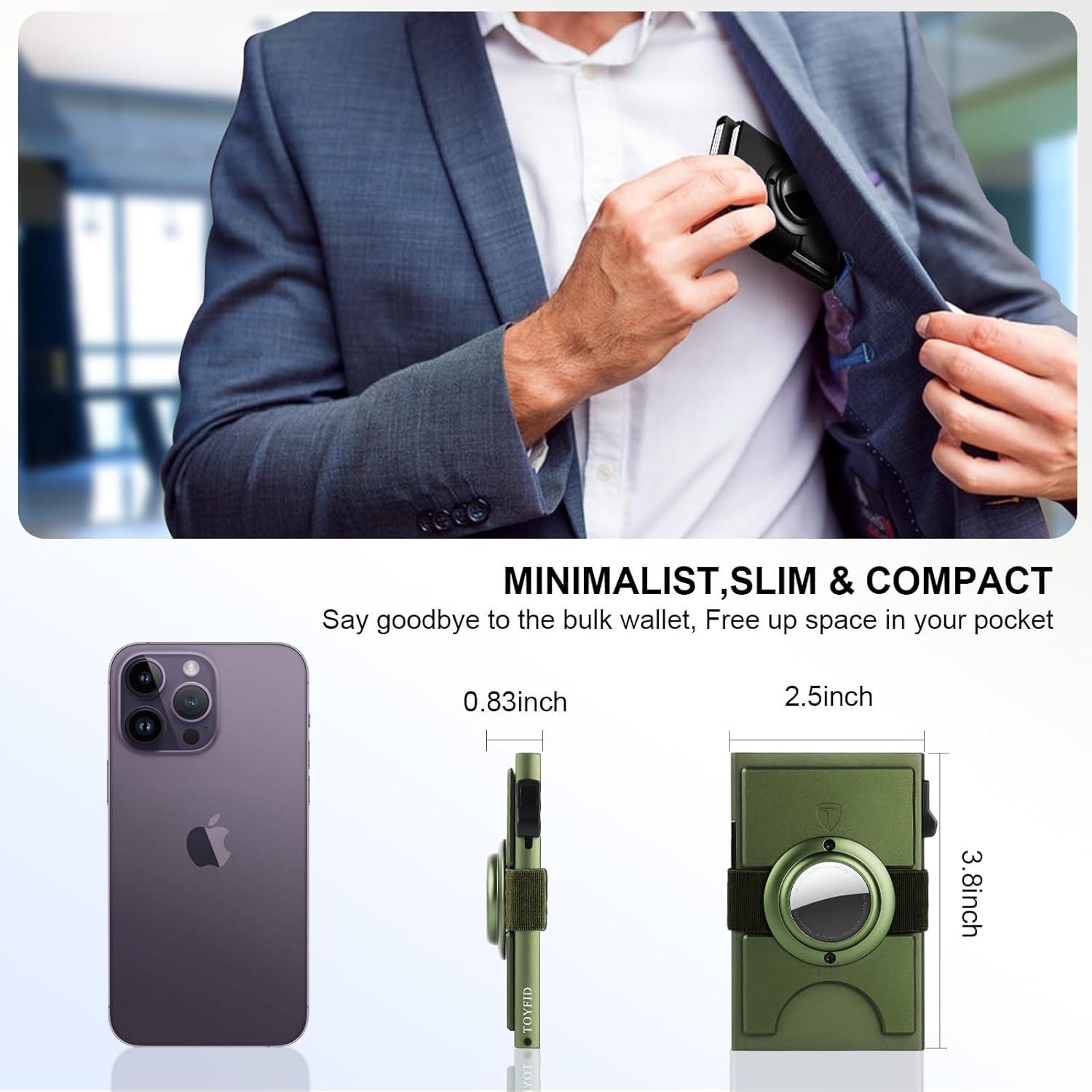Billetera Minimalista TOYFID Verde Militar con Soporte AirTag
