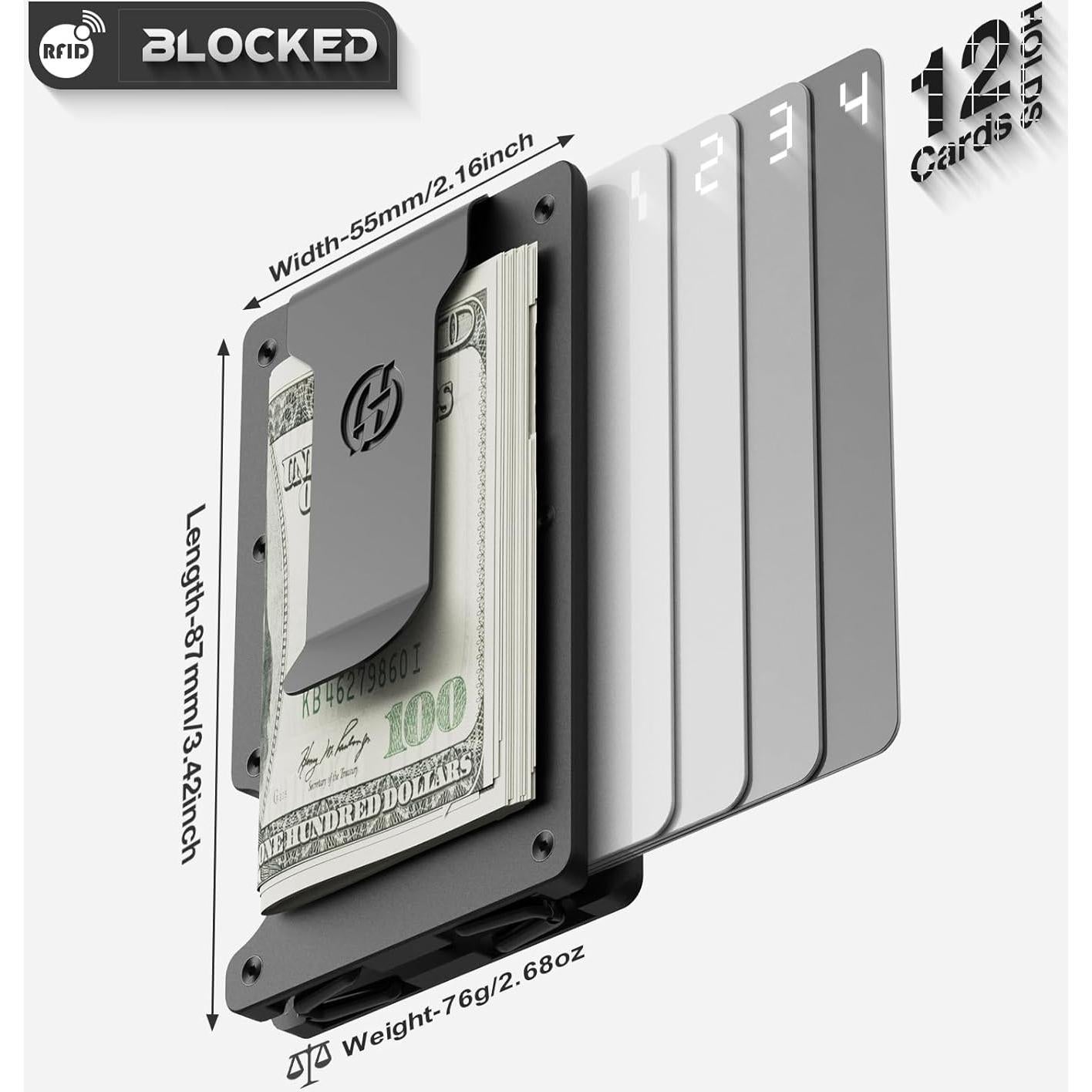 Billetera Minimalista HIESGIE de Aluminio con Bloqueo RFID - Negro