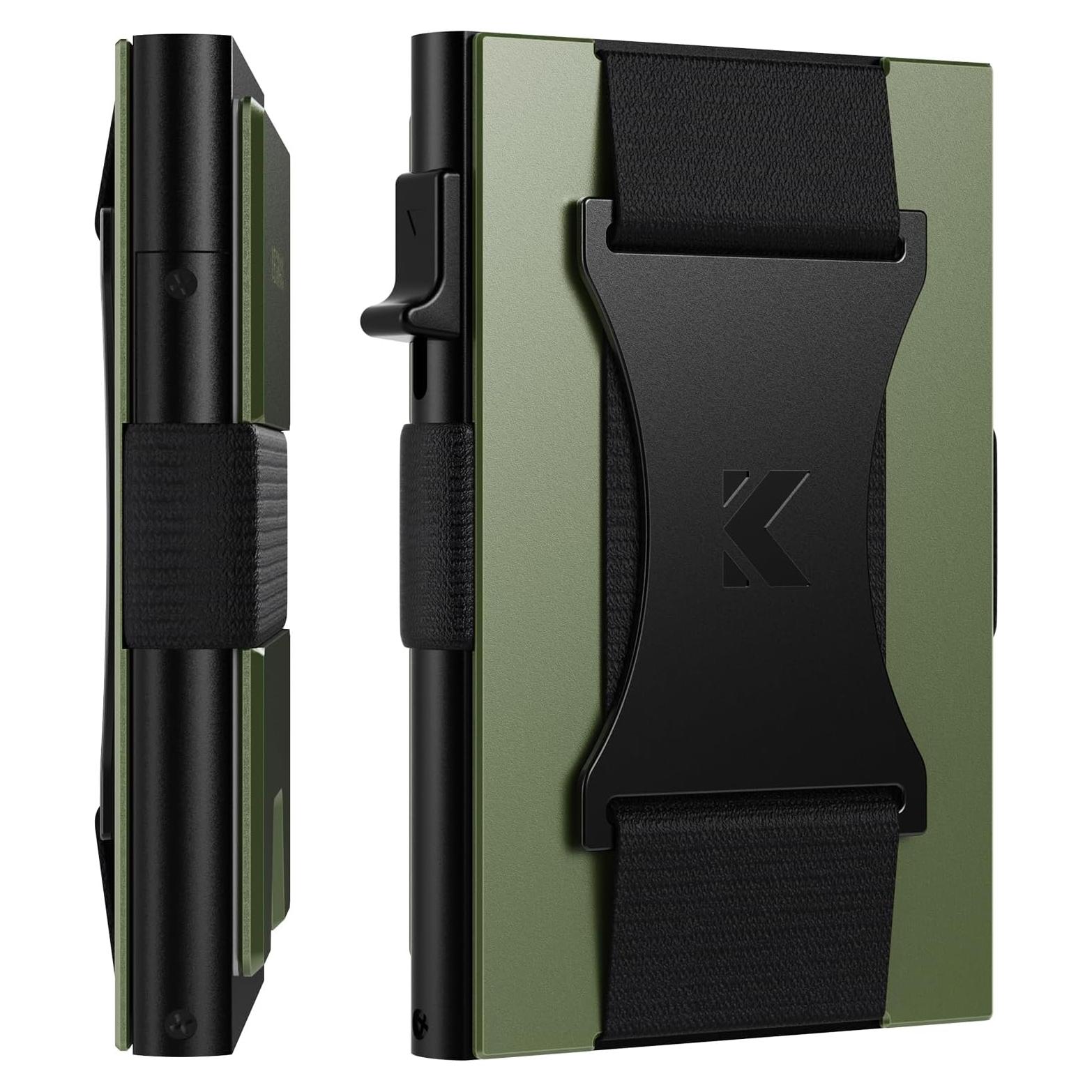 Billetera Minimalista de Metal Keymarx Verde Militar con Bloqueo RFID