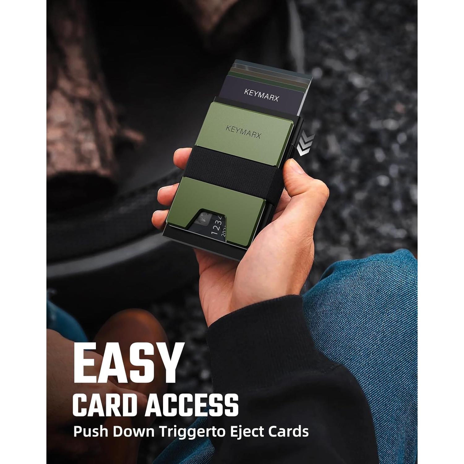 Billetera Minimalista de Metal Keymarx Verde Militar con Bloqueo RFID