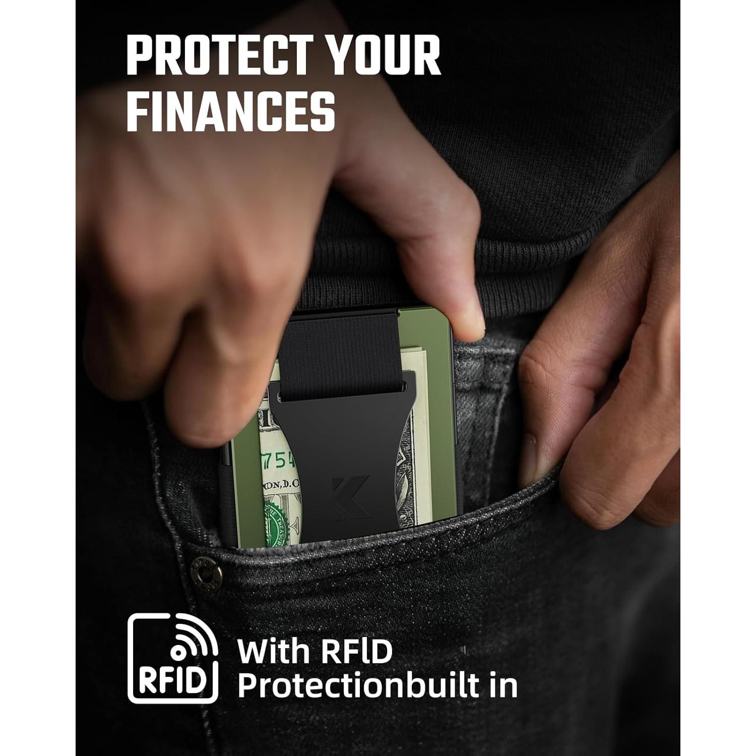 Billetera Minimalista de Metal Keymarx Verde Militar con Bloqueo RFID