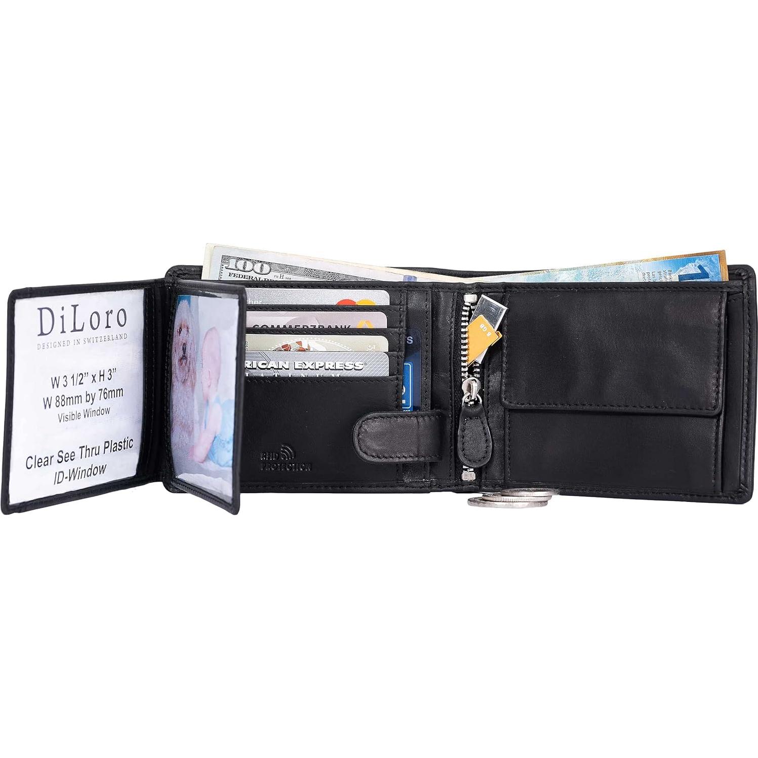 Billetera de Cuero Bifold DiLoro para Hombres con RFID