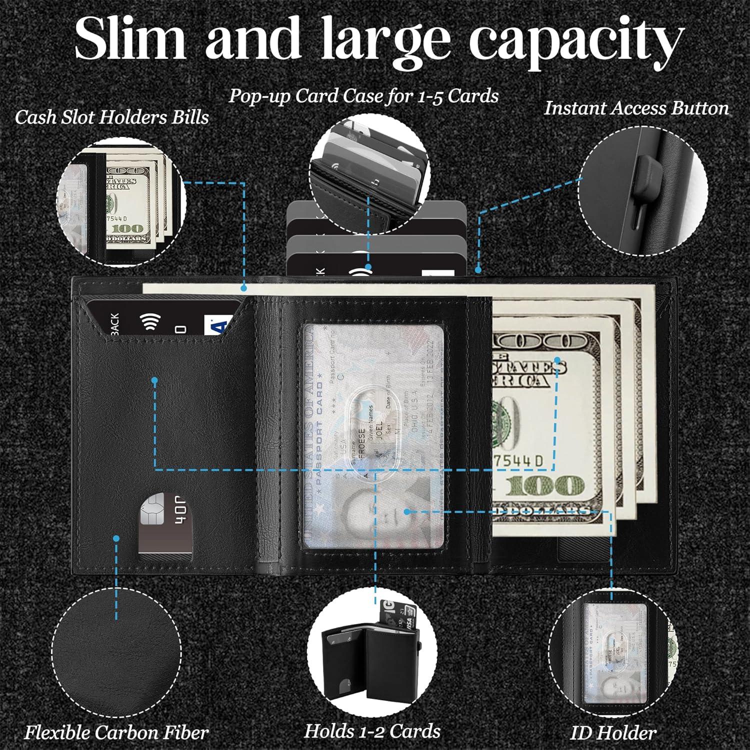 Billetera Pop Up Slim RFID para Hombres - Cuero Negro