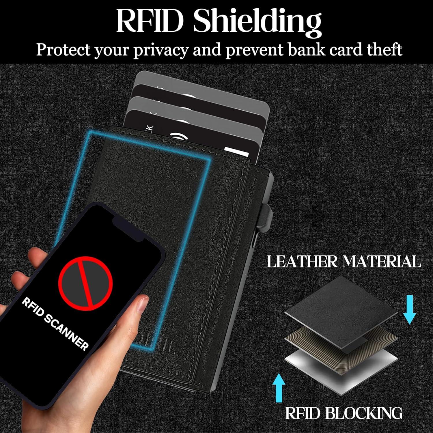 Billetera Pop Up Slim RFID para Hombres - Cuero Negro