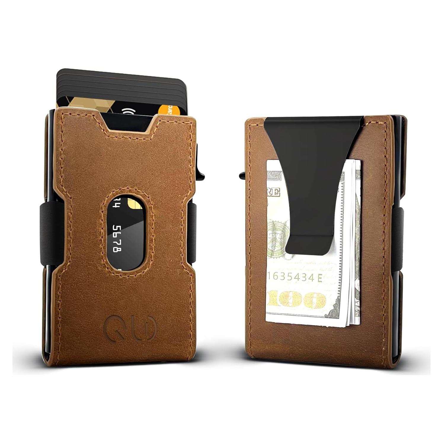 Billetera Minimalista QLD para Hombres con Bloqueo RFID - Marrón