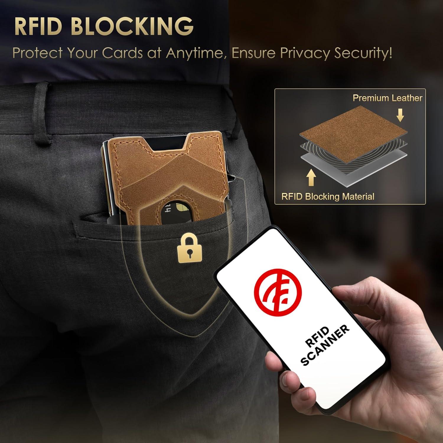 Billetera Minimalista QLD para Hombres con Bloqueo RFID - Marrón