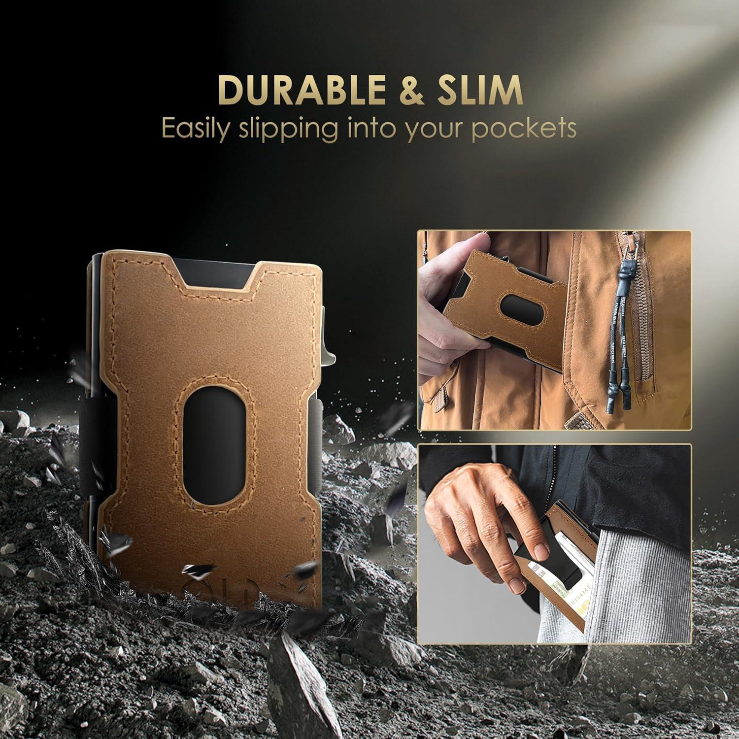 Billetera Minimalista QLD para Hombres con Bloqueo RFID - Marrón