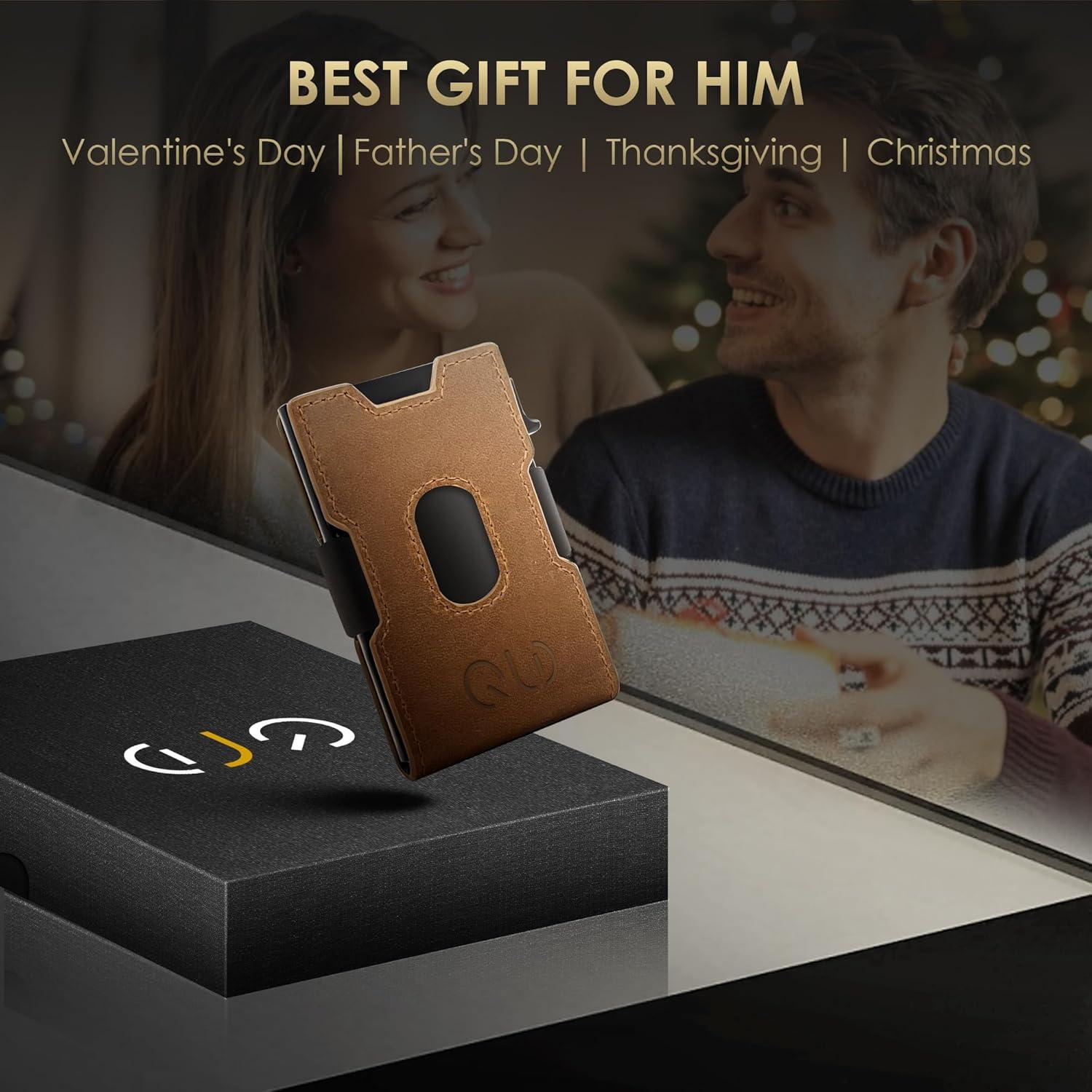 Billetera Minimalista QLD para Hombres con Bloqueo RFID - Marrón